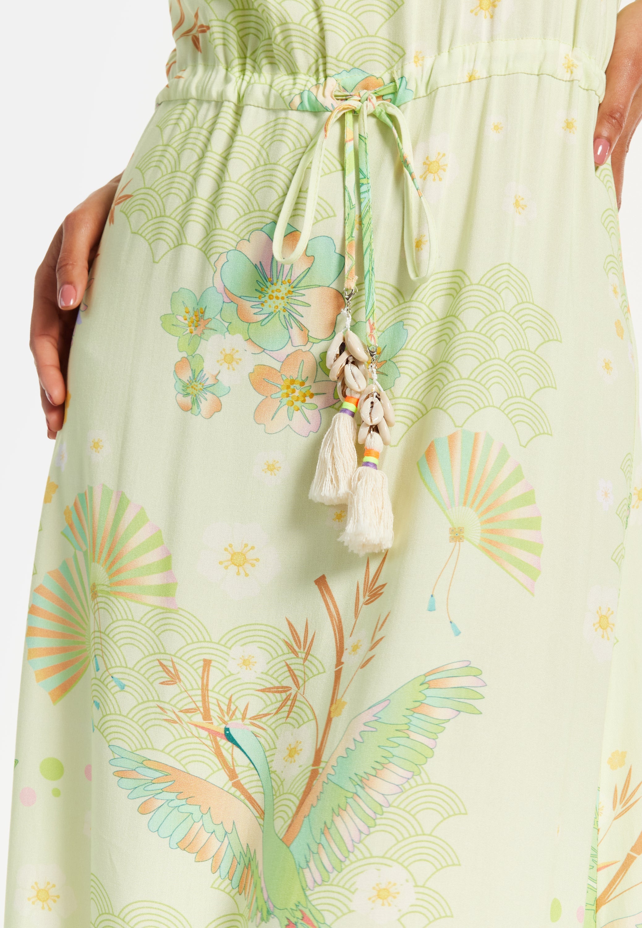 Green Floral Off Shoulder Maxi Dress