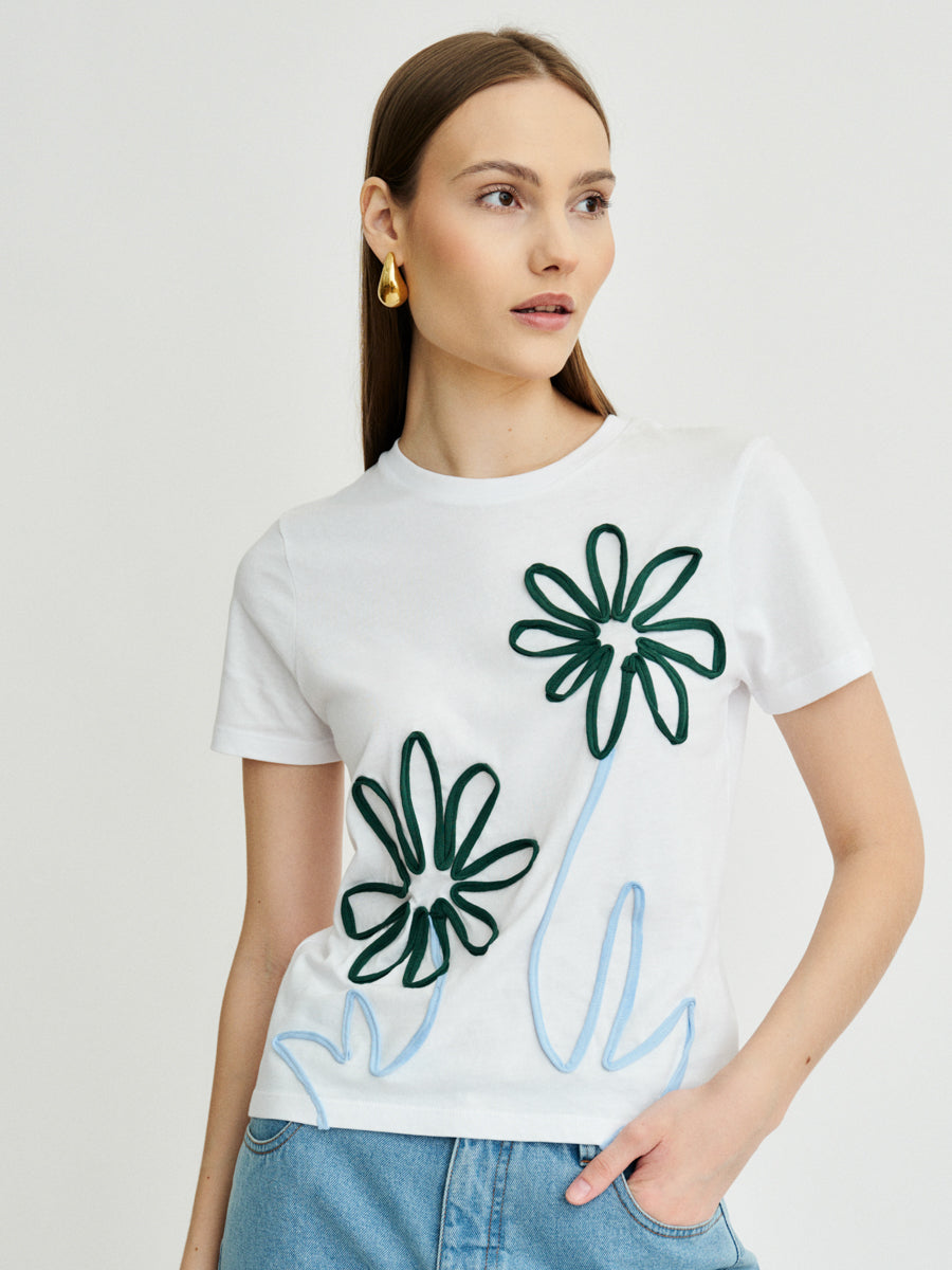 Women's White Floral Organic T-Shirt | Fanfare