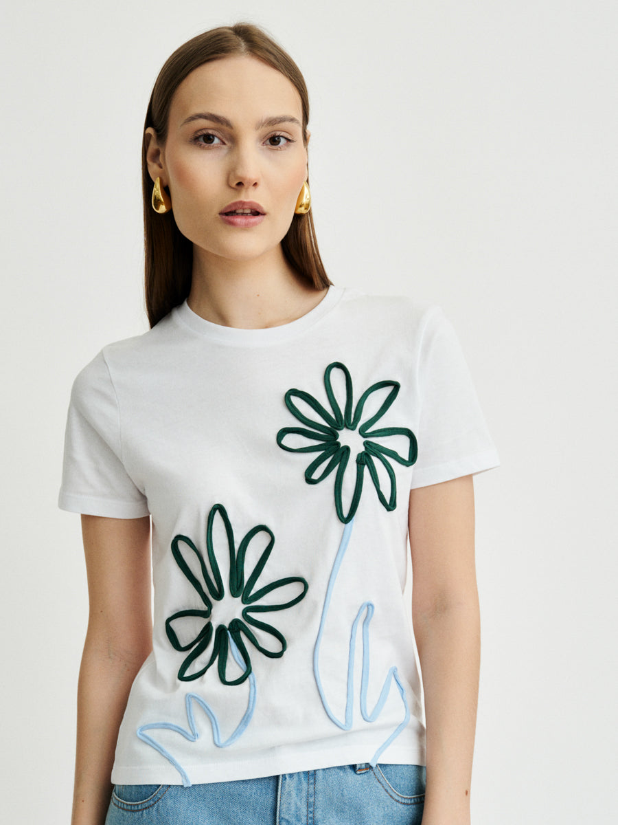 Women's White Floral Organic T-Shirt | Fanfare