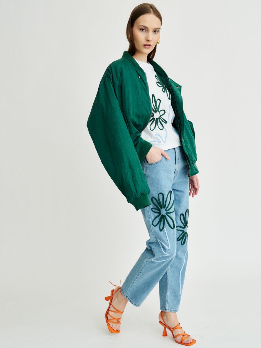 Women's Floral Embroidered Blue Jeans | Sustainable | Fanfare