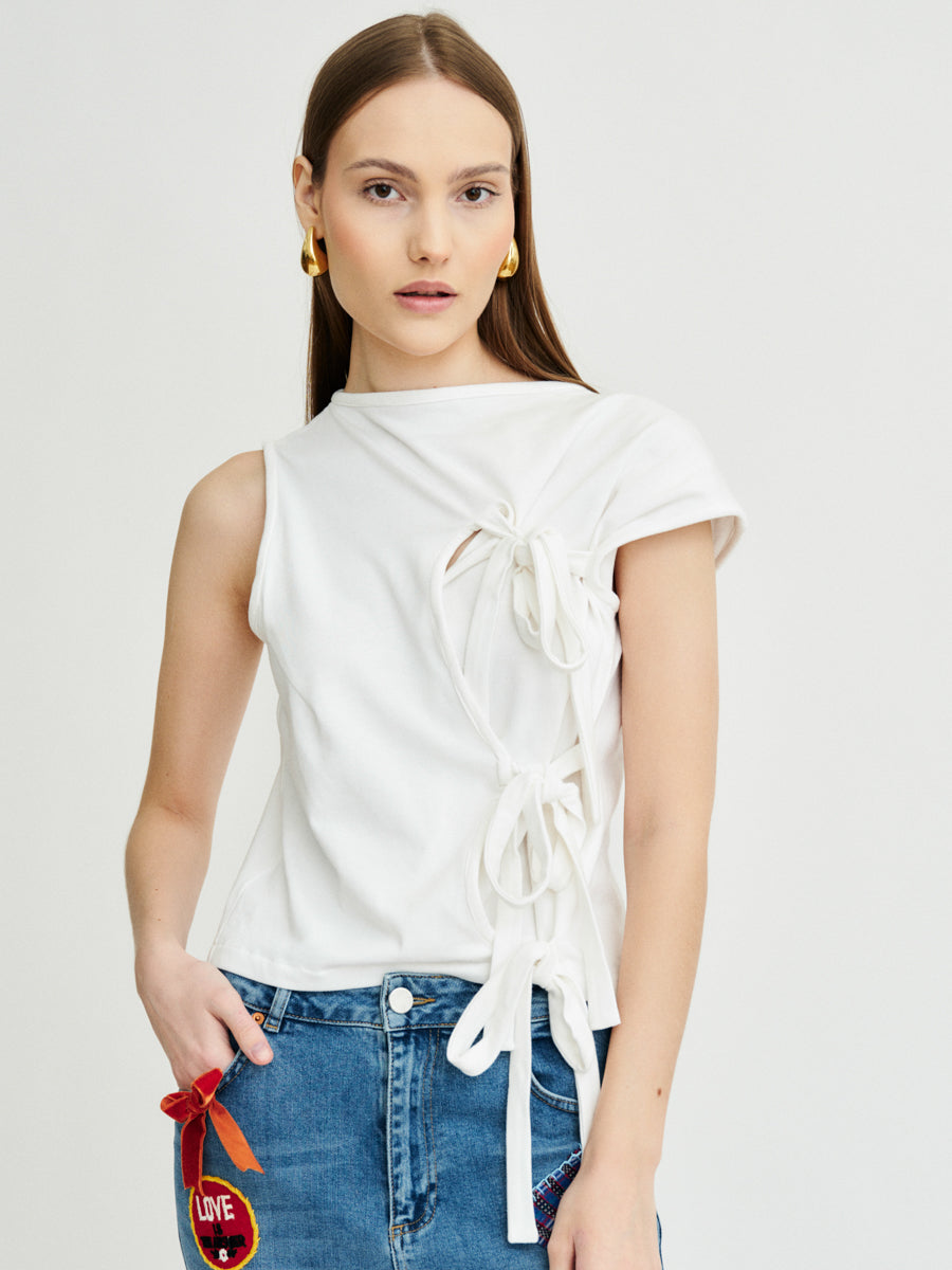 Women's White Asymmetrical Organic Top | Fanfare