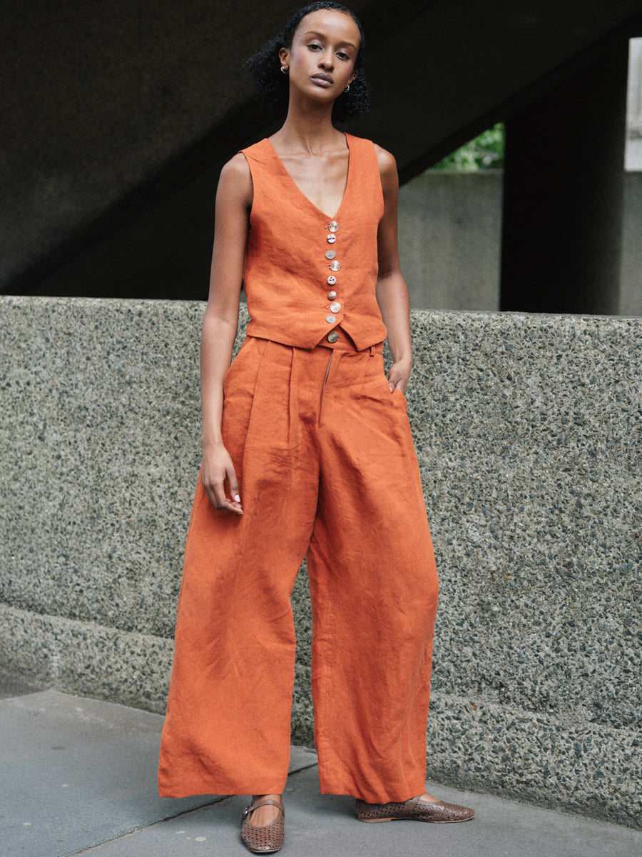 Women's Linen Trousers in Orange | Co-ord Set Celeste | Fanfare