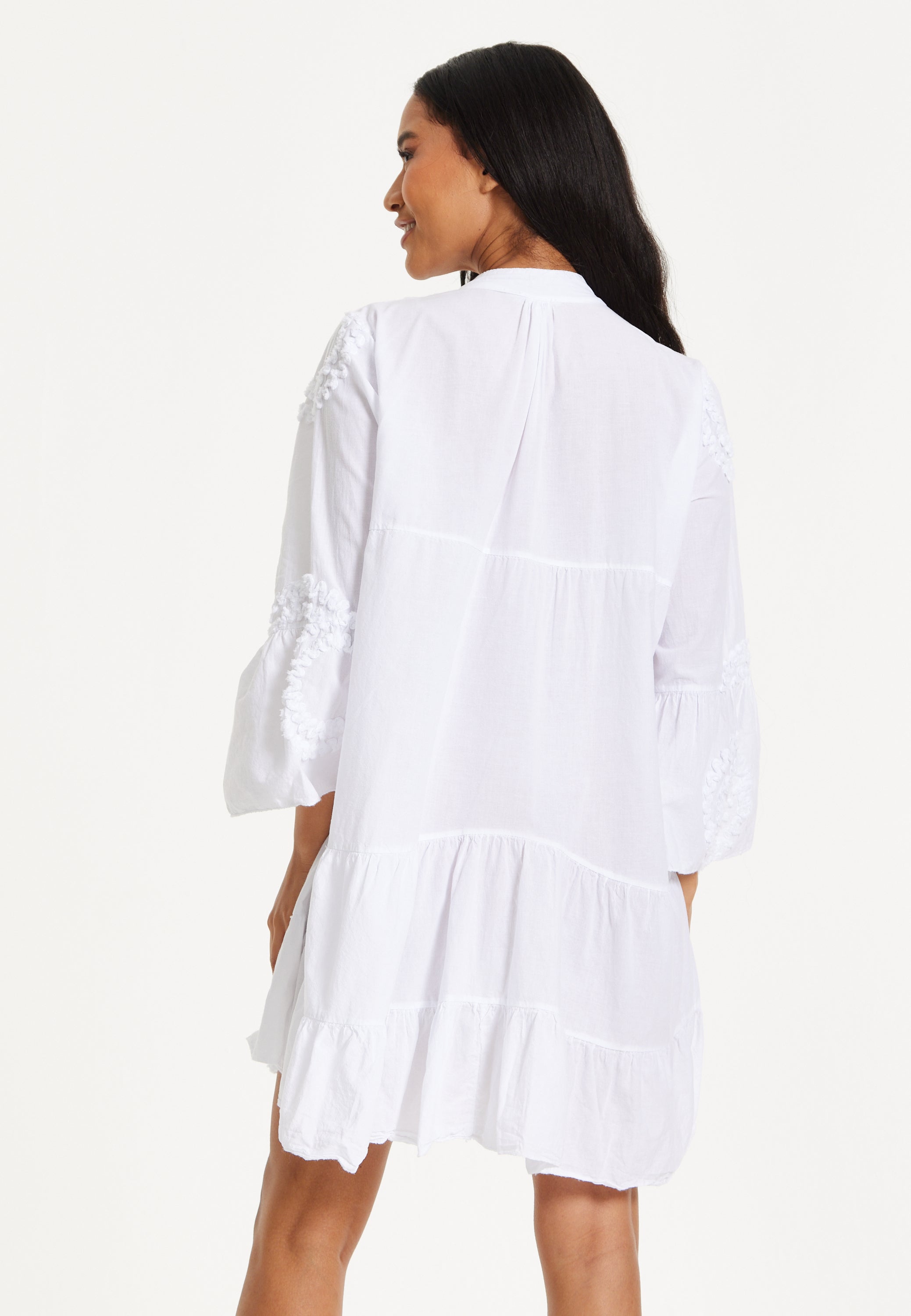 White Tiered Button Front Mini Dress