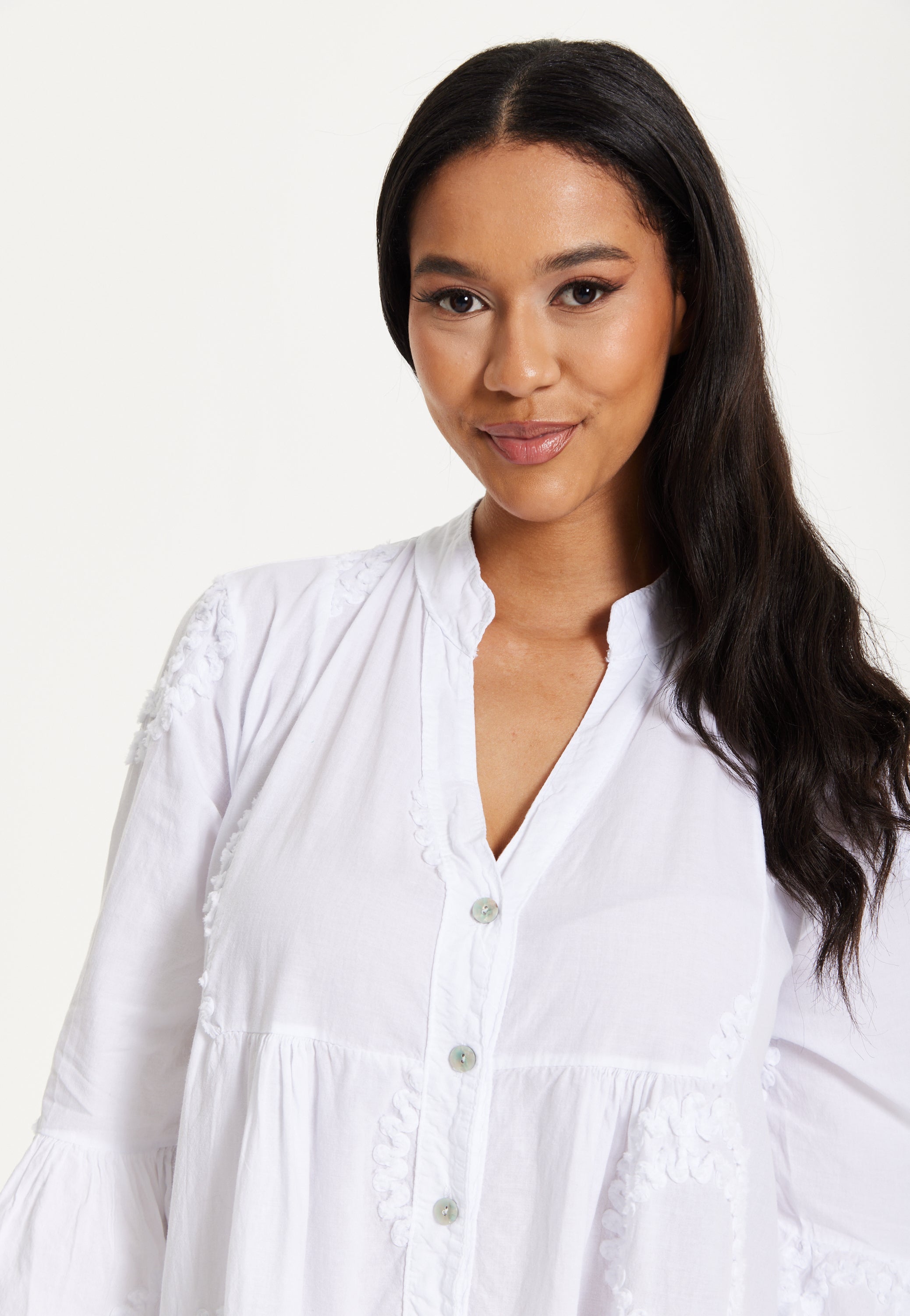 White Tiered Button Front Mini Dress