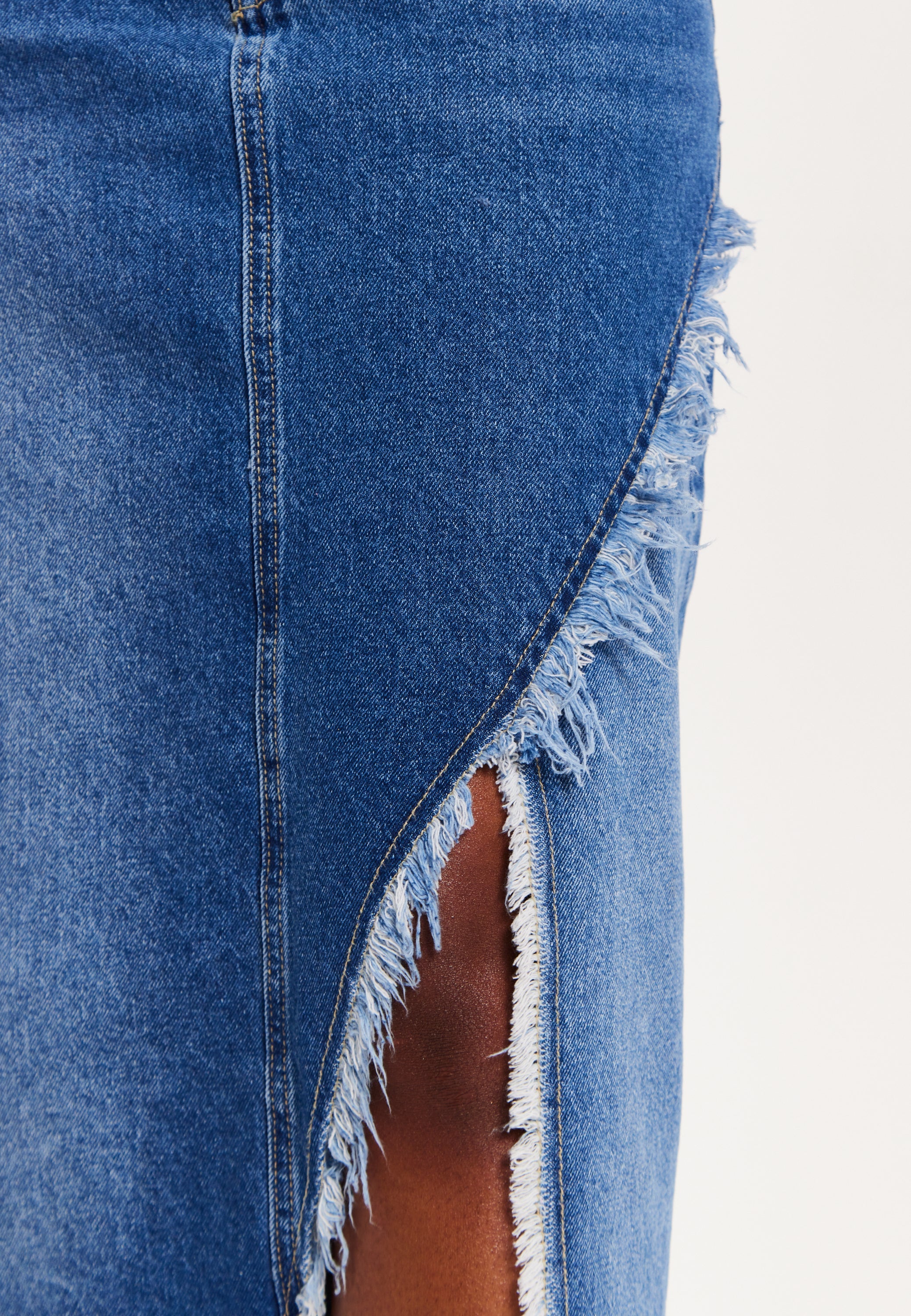 Women's Blue Wrap Front Maxi Denim Skirt with Slit Detail and Belt Loops - 100% Cotton by Liquorish