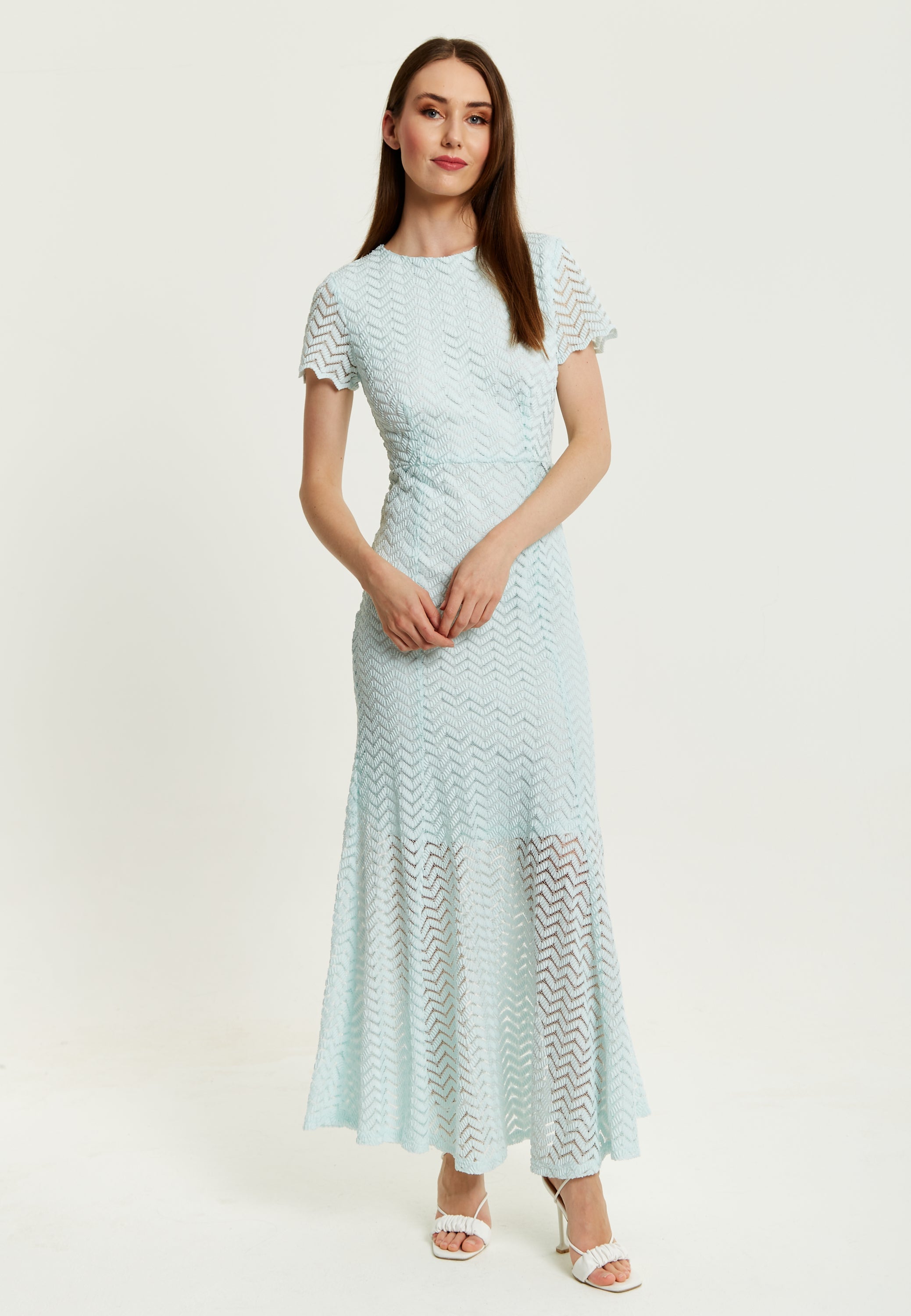 Women’s Maxi Dress in Light Blue with Short Sleeves and Open Back Detail by Liquorish