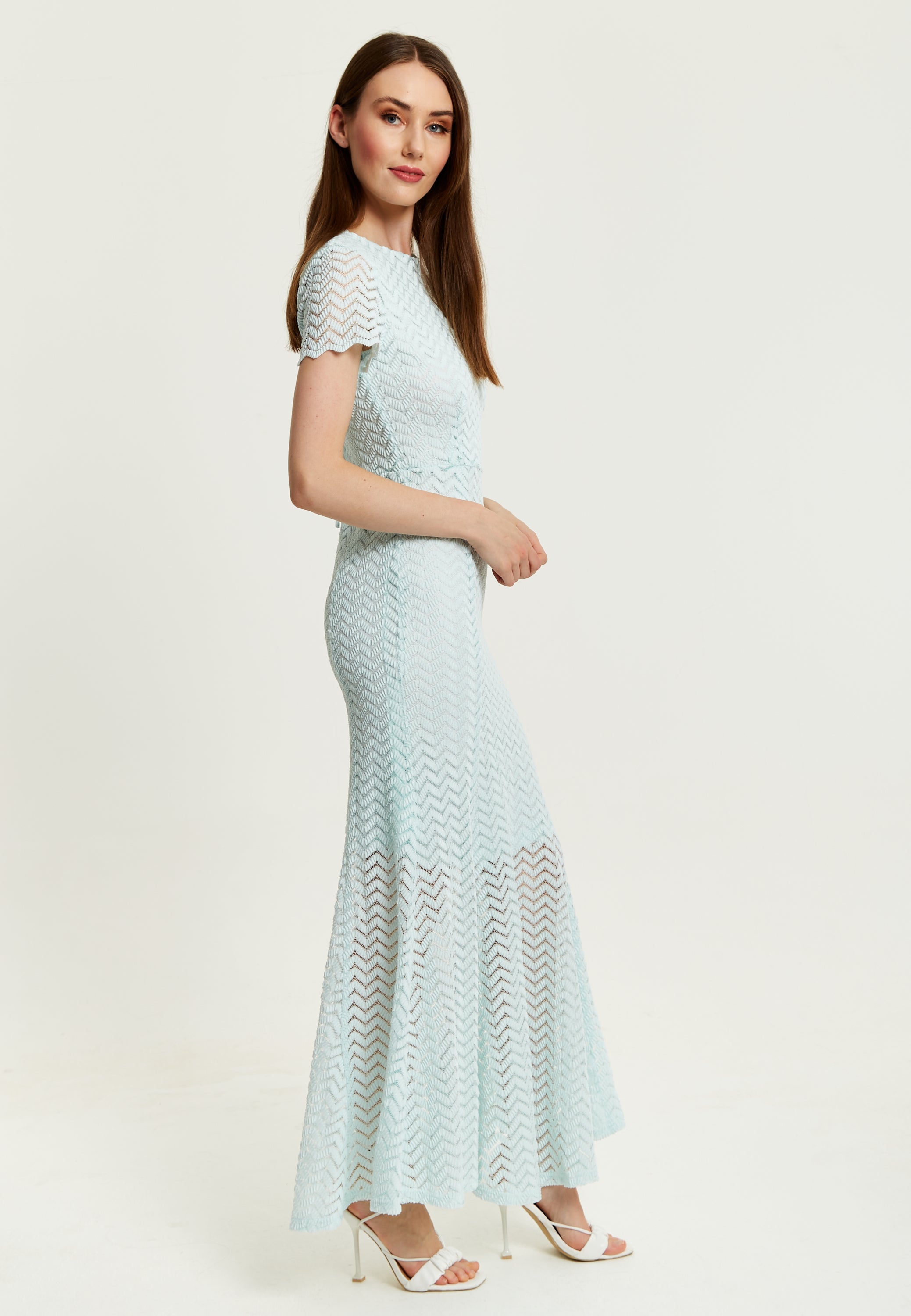 Women’s Maxi Dress in Light Blue with Short Sleeves and Open Back Detail by Liquorish