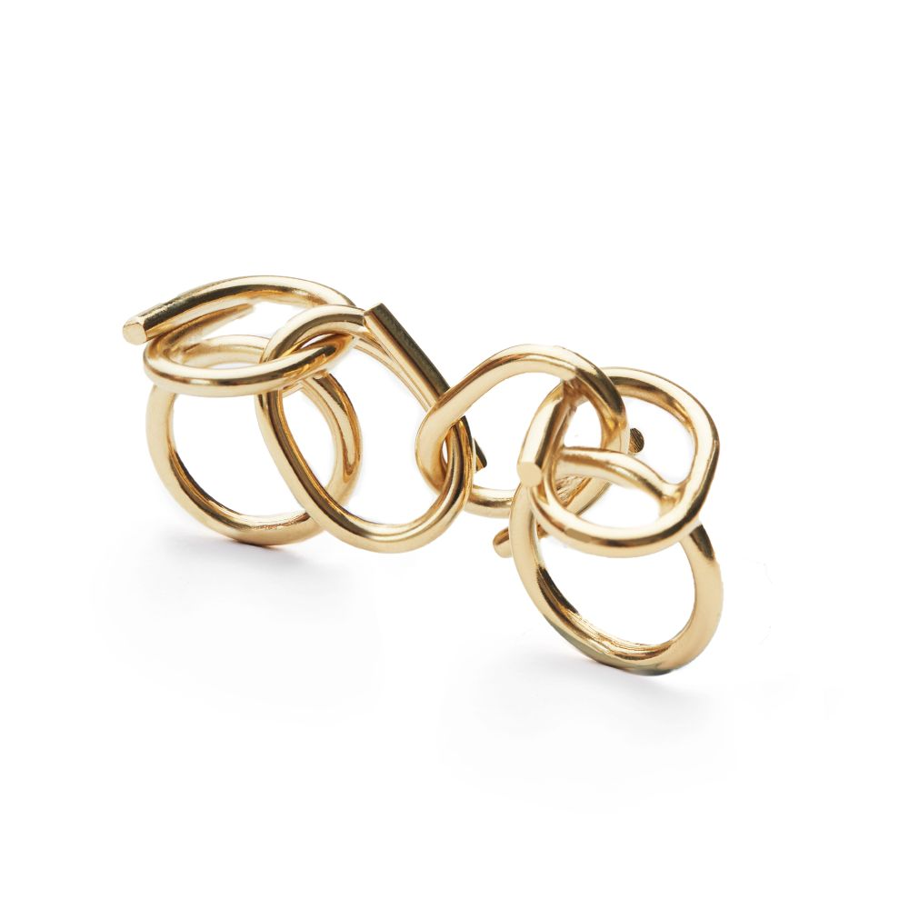 Gold or silver tone plated brass2 fingers chain ring. 