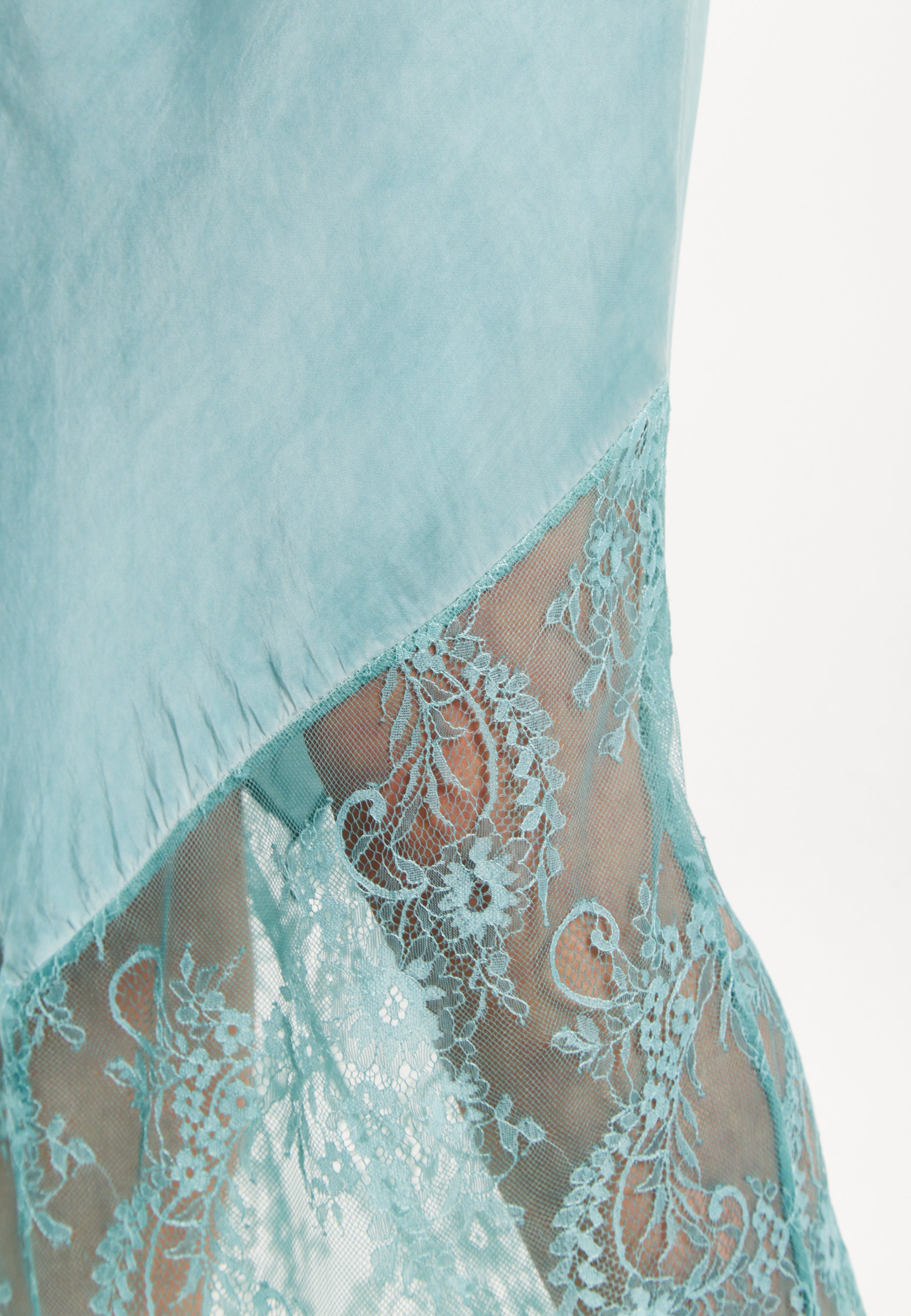 Women's Maxi Dress with Lace Detail V-Neck and Short Sleeves in Sage Blue - Liquorish