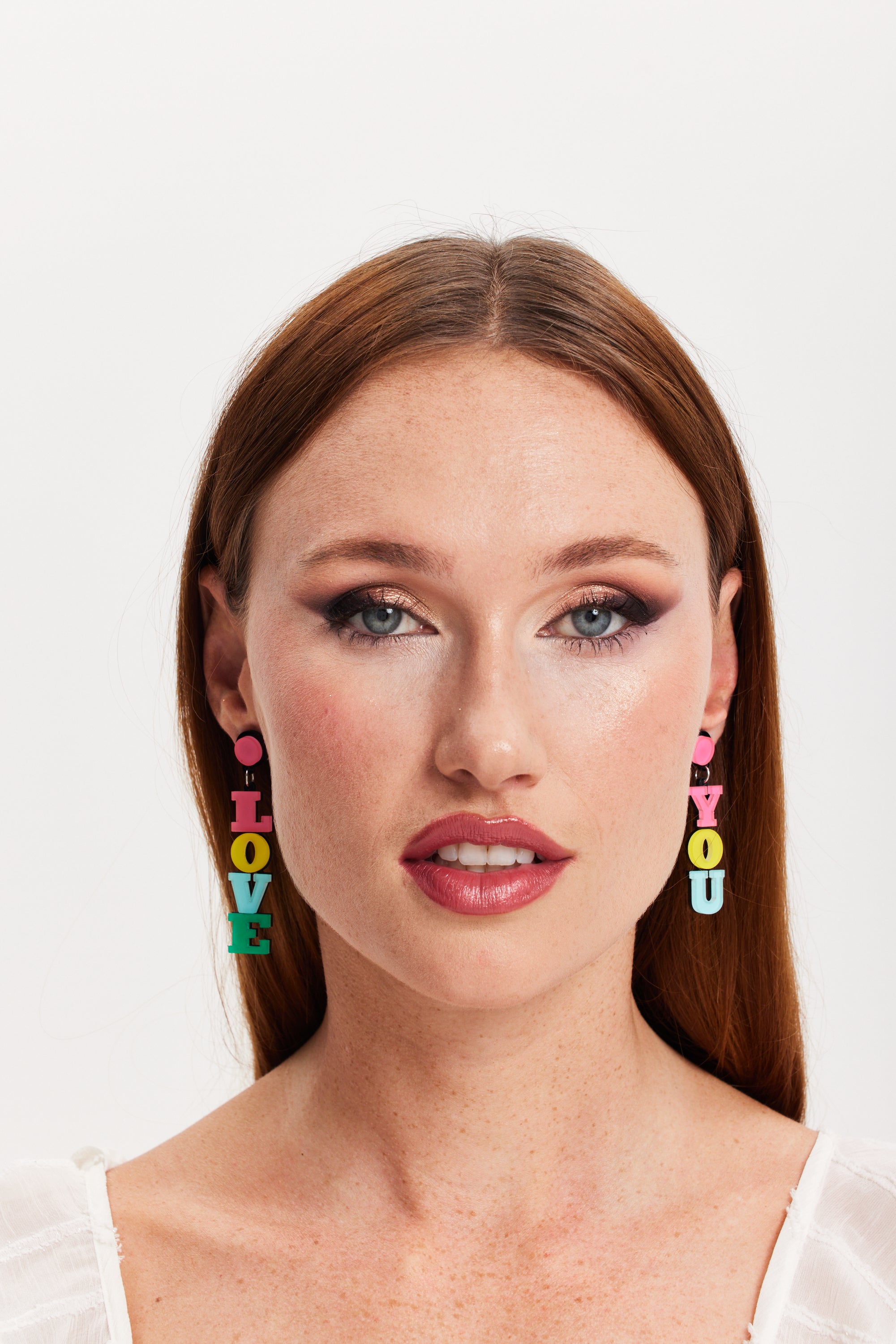 Liquorish "Love You" Drop Style Earrings In Multi Colour