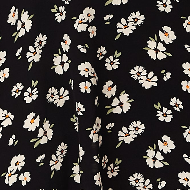 Women's Mini Dress in Black with Floral Print and Short Sleeves, Elegant Frill Details, Perfect for Any Occasion - Liquorish