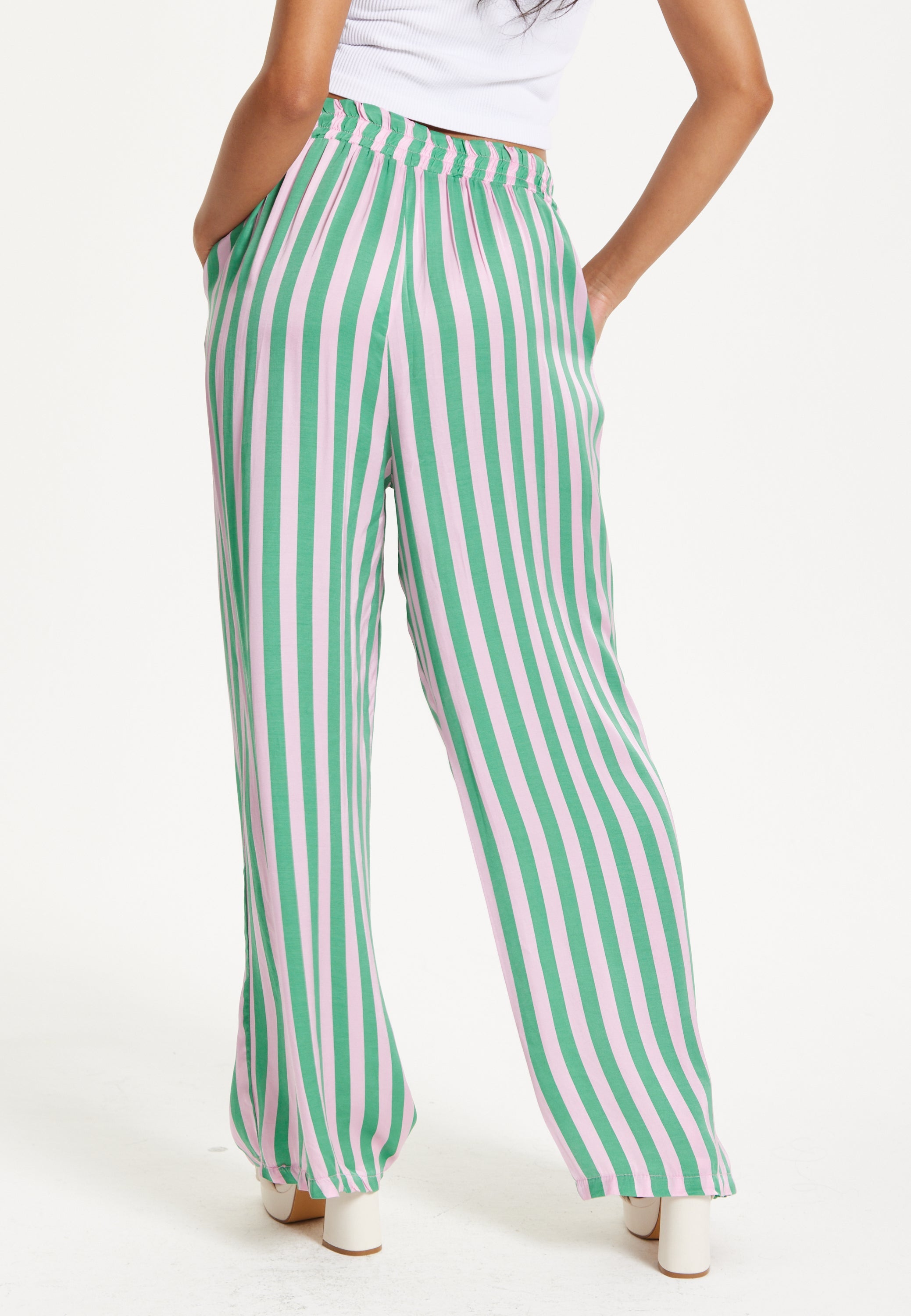 Green and Purple Striped Wide Leg Trousers