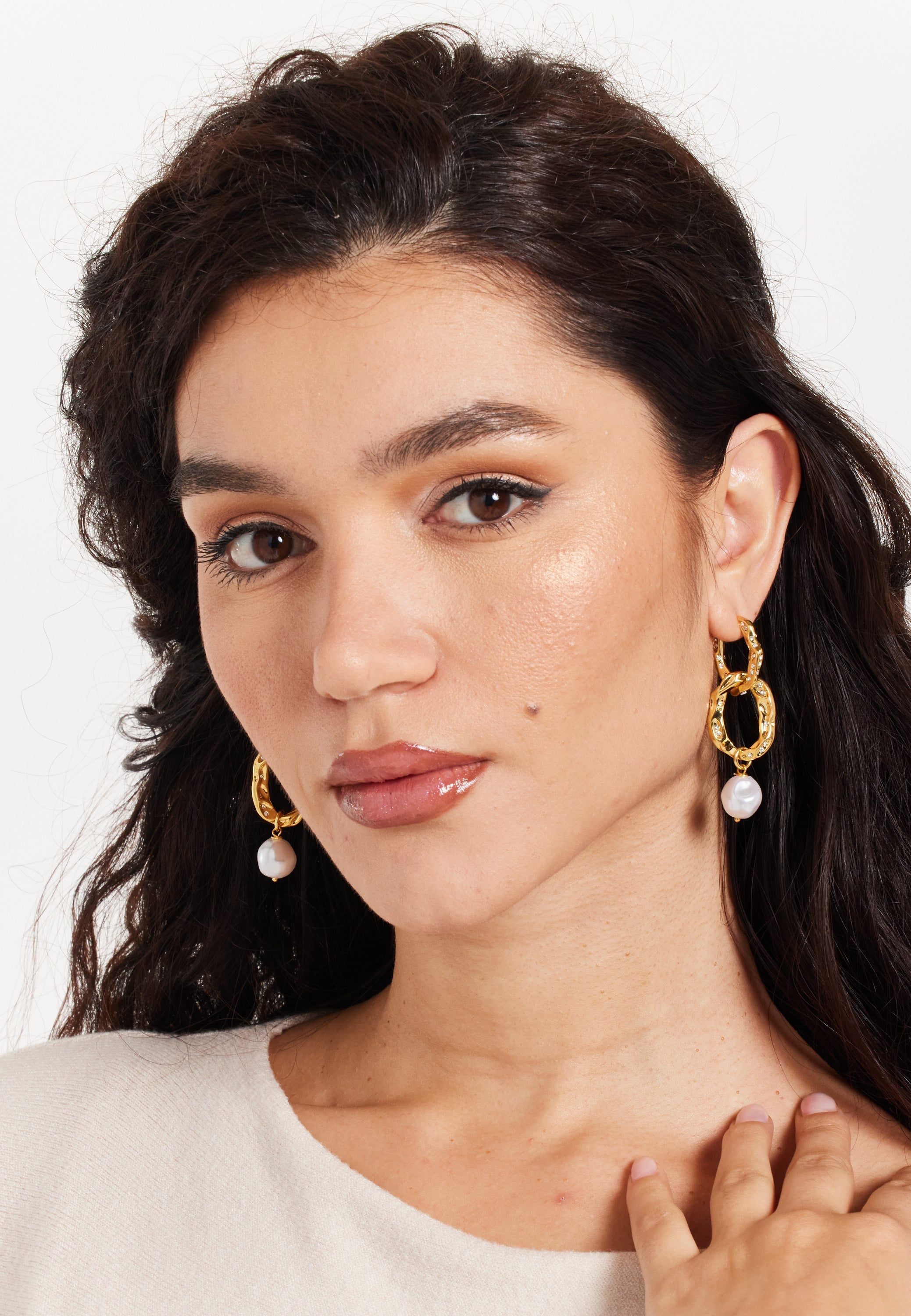 Gold Pearl Drop Earrings