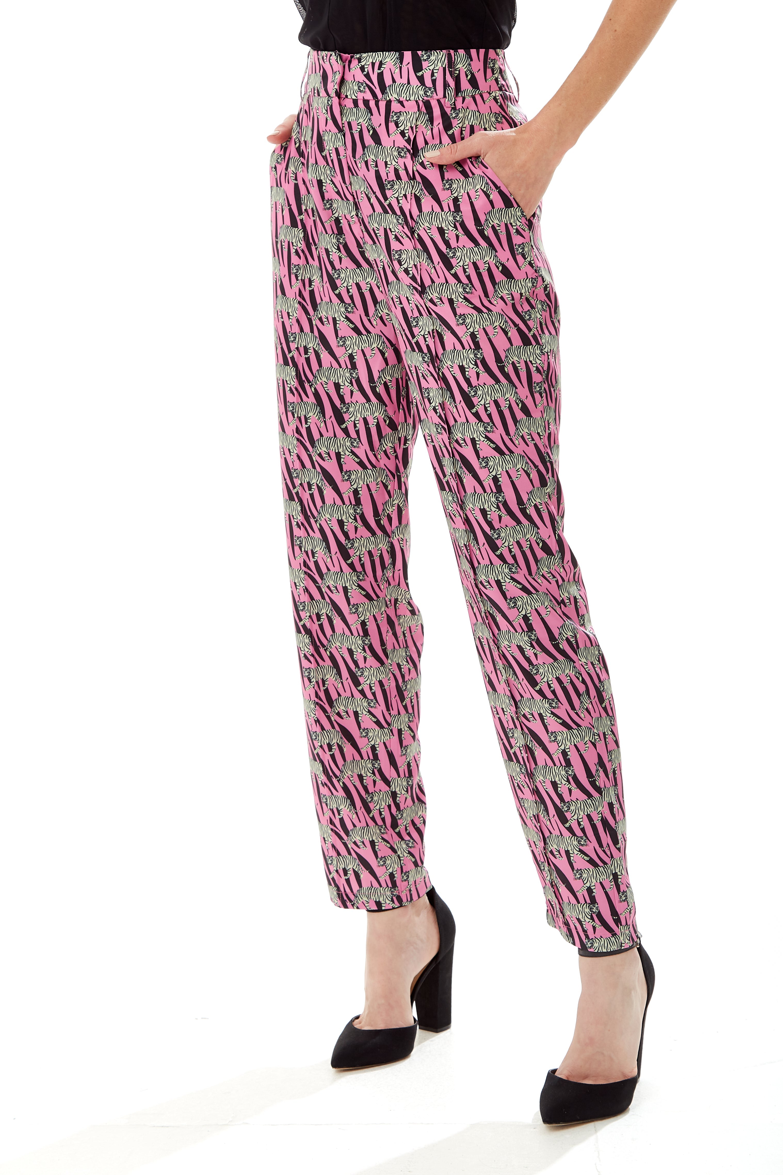 Women's Trousers in Purple with Straight Leg and Animal Print Design - Tailored Fit by Liquorish