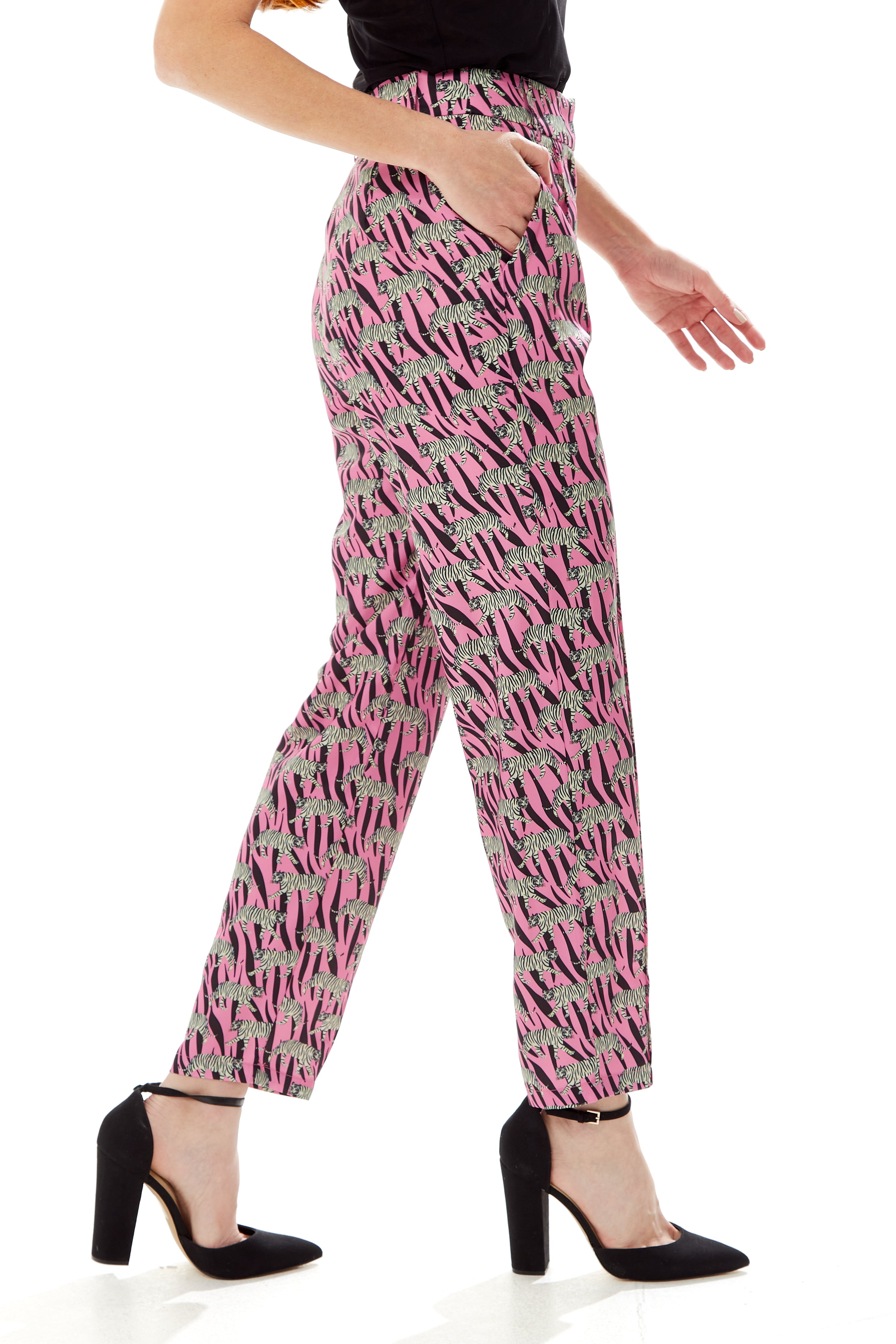 Women's Trousers in Purple with Straight Leg and Animal Print Design - Tailored Fit by Liquorish