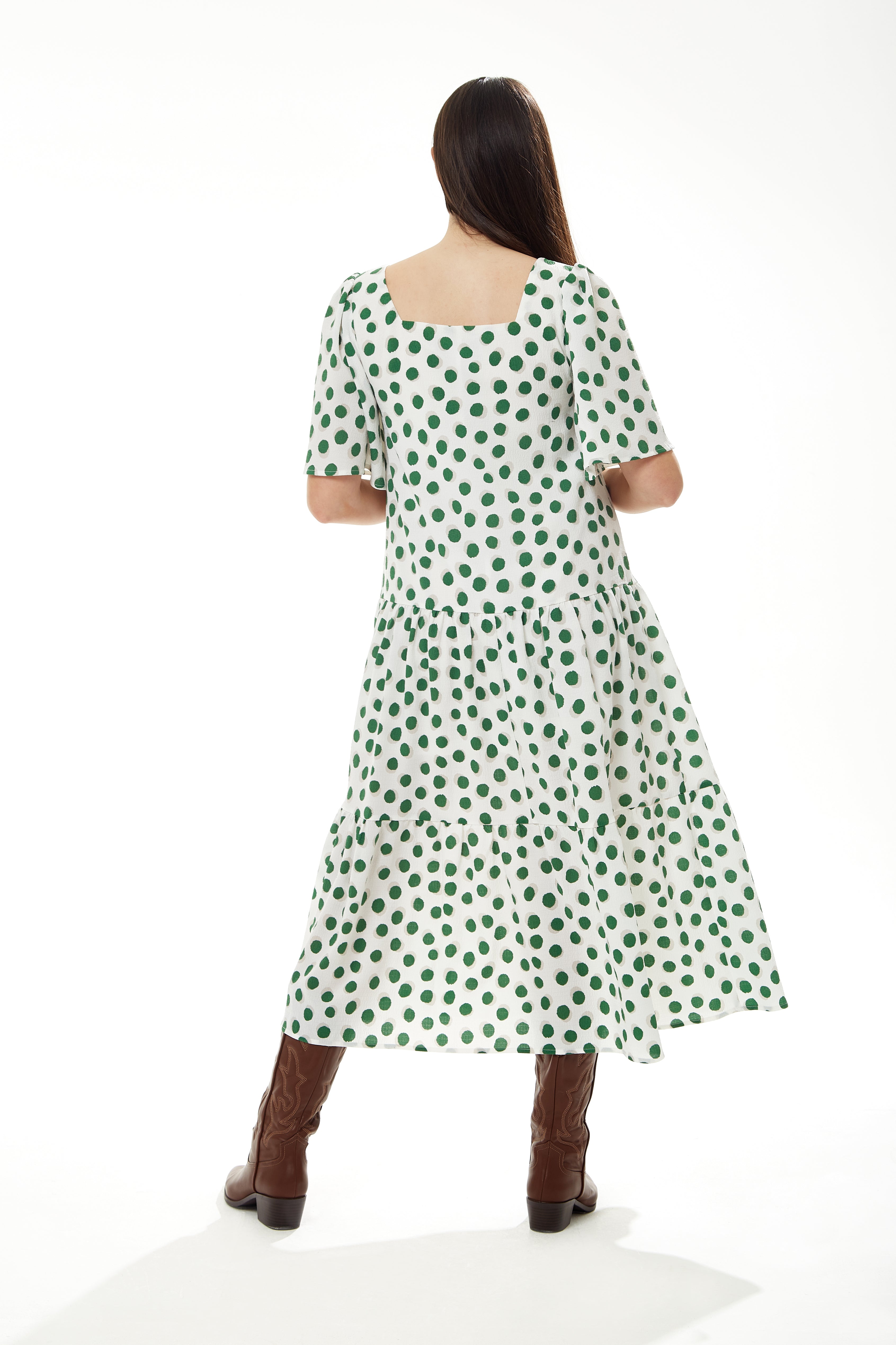 Women's Midi Dress in Green Polka Dot with Short Sleeves - Regular Fit by Liquorish