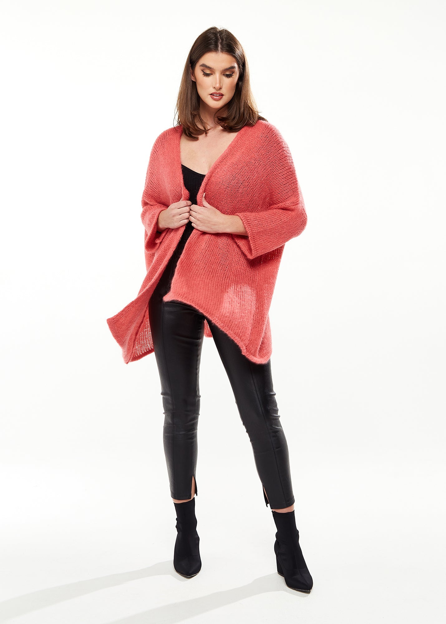 Women's Cardigan in Coral & Cream with Long Sleeves, Star Detail Back, Cozy Knit - Liquorish