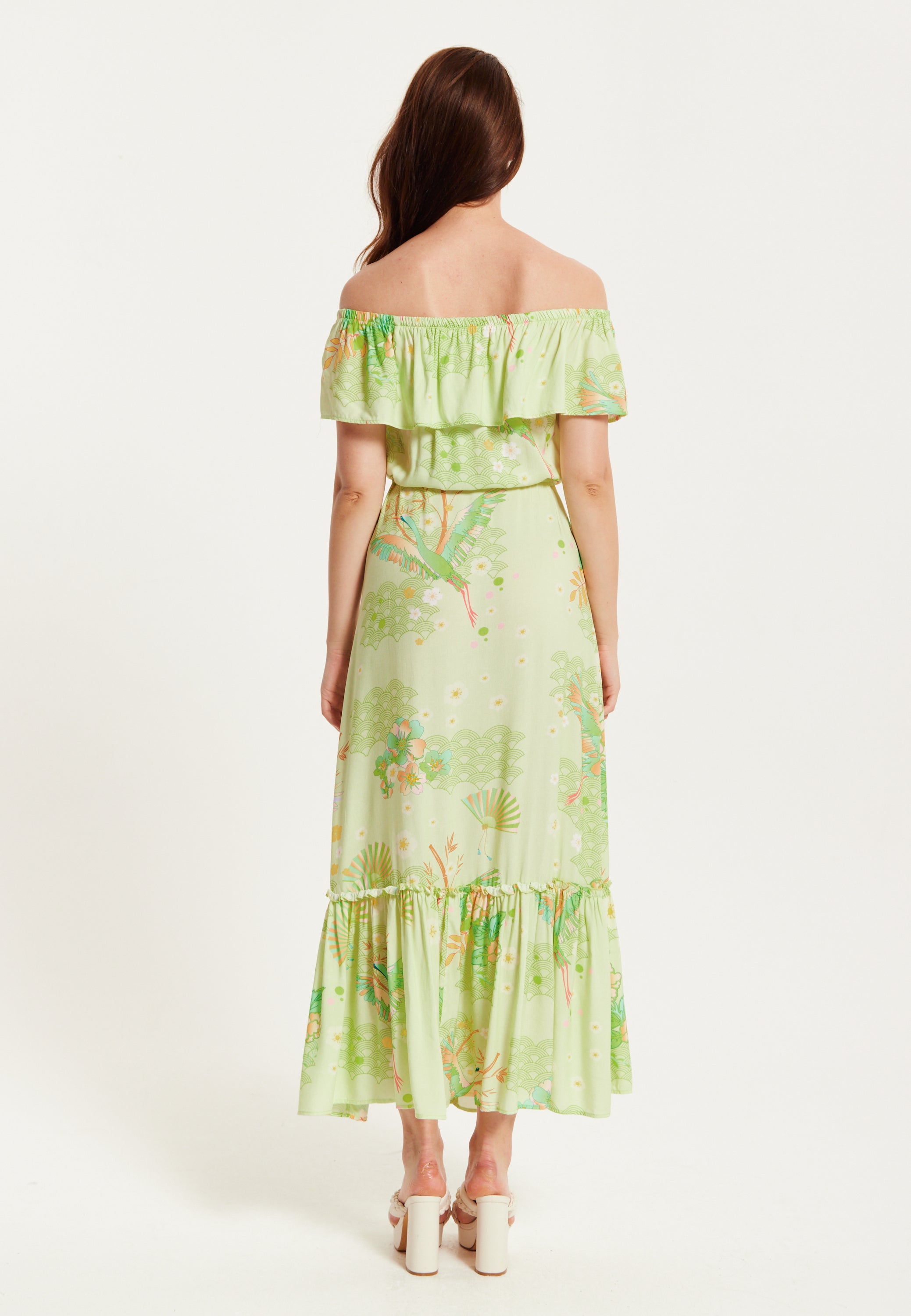 Green Floral Off Shoulder Maxi Dress