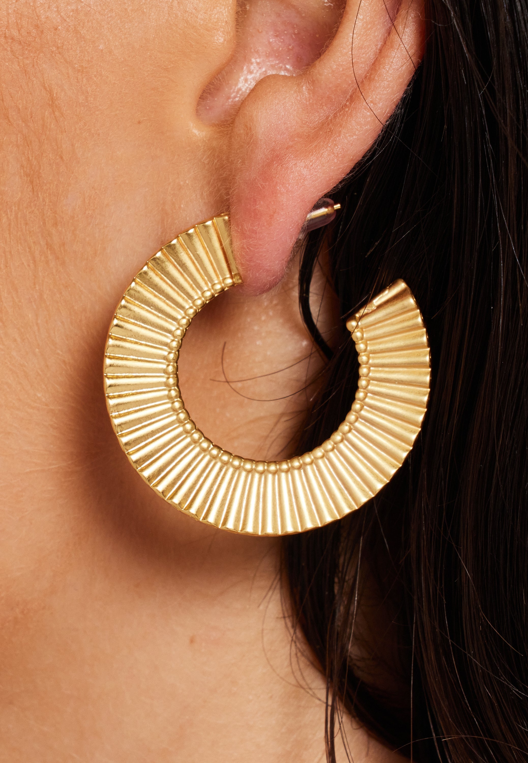 Flat Frill Hoop Gold  Earrings