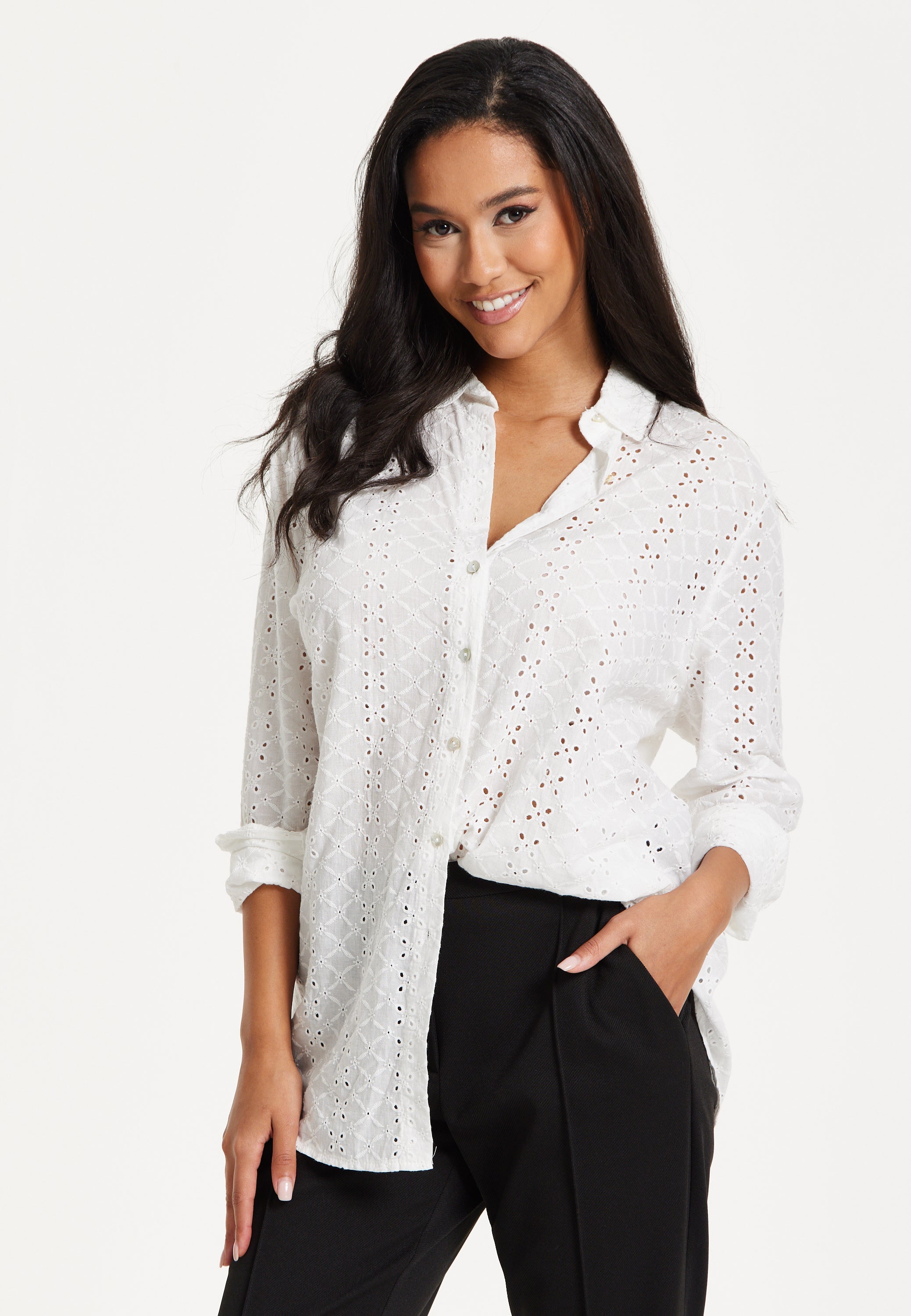 White Broderie Button-Up Shirt