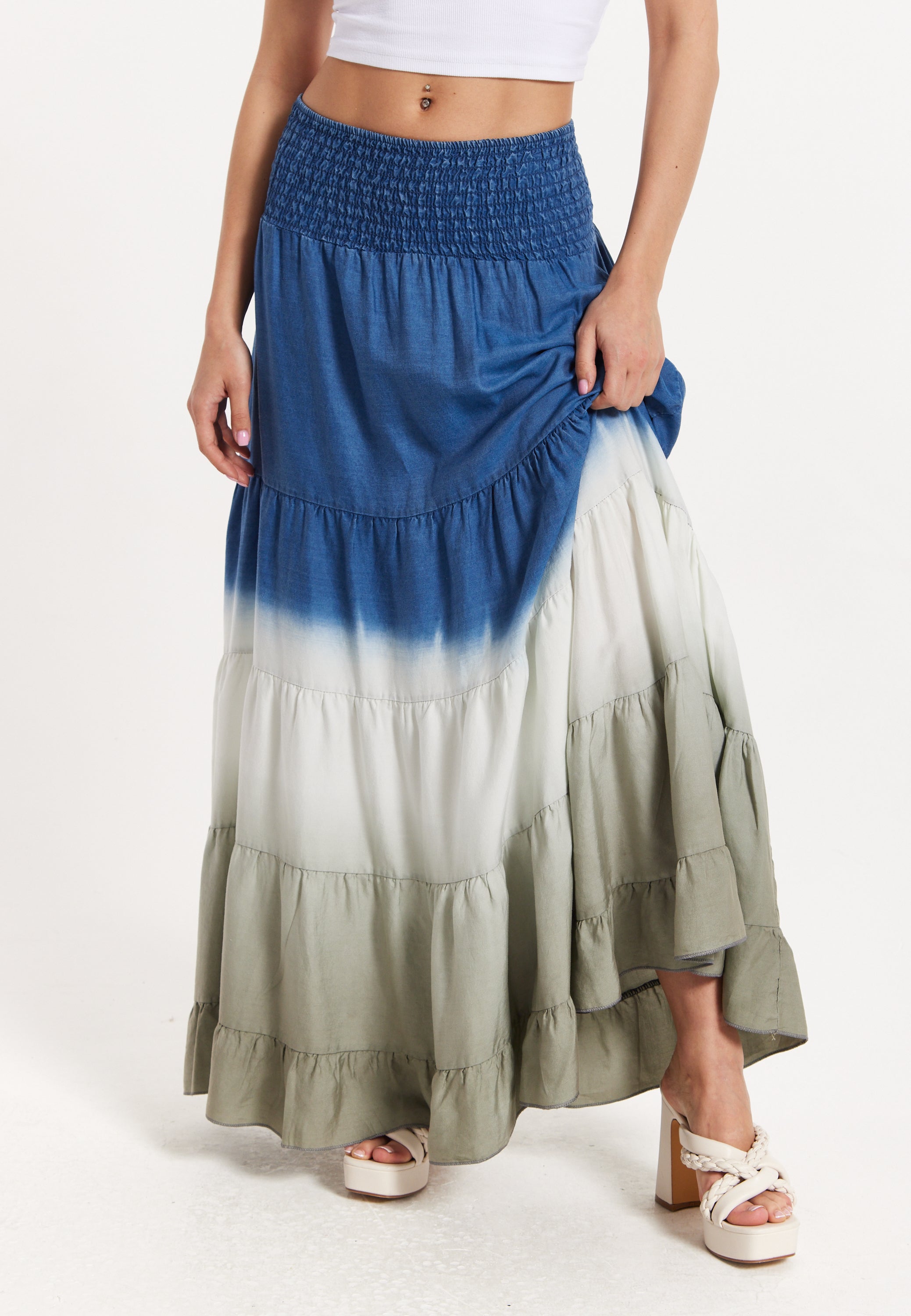 Ombre Smocked Waist Maxi Skirt