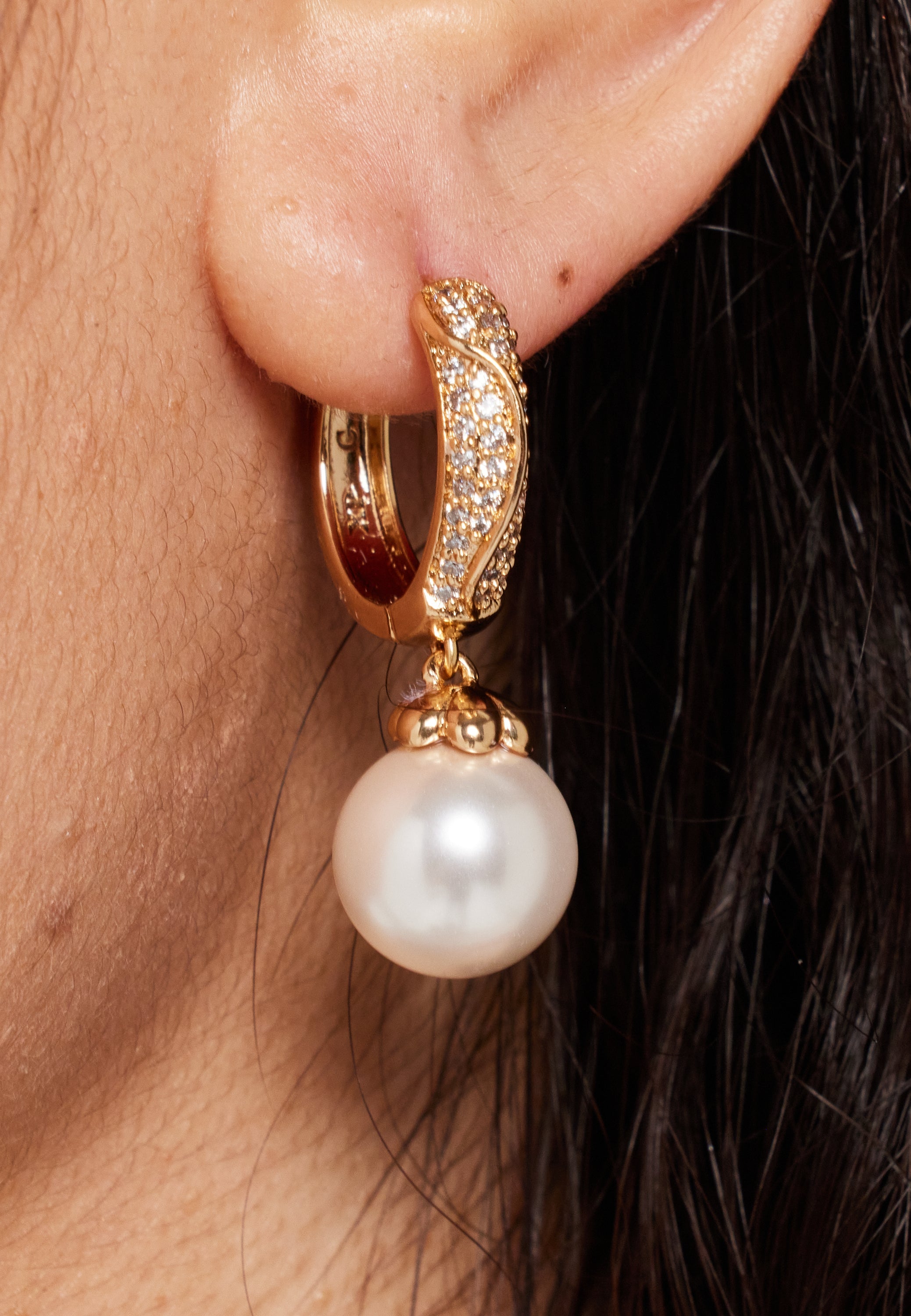 Pearl Hoop Earrings with Gold