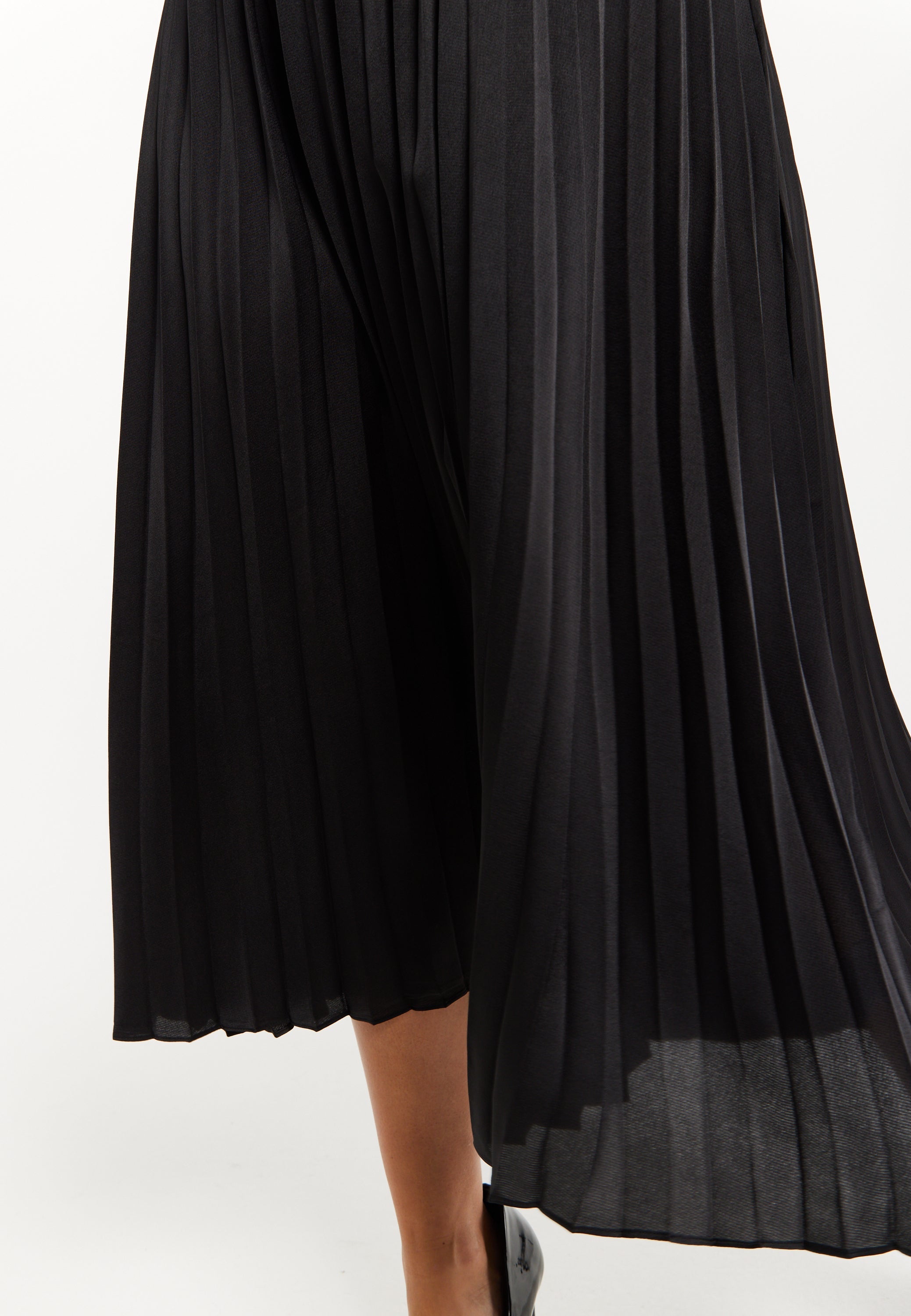 Women's Midi Dress with Pleat Details in Black, V Neck and Sleeveless Design, by Liquorish