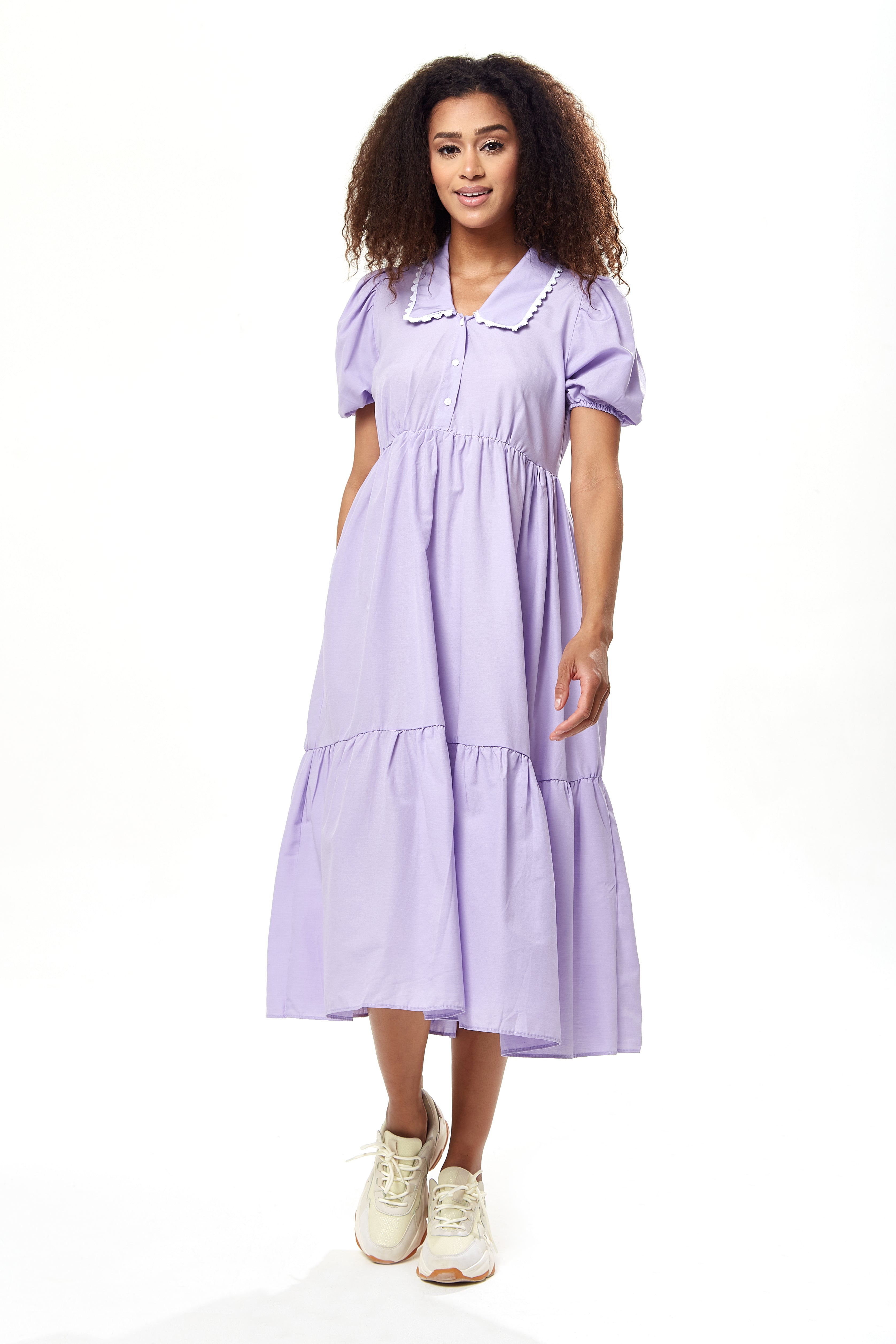 Women's Midi Dress with Short Sleeves in Lilac - Divine Grace by Liquorish