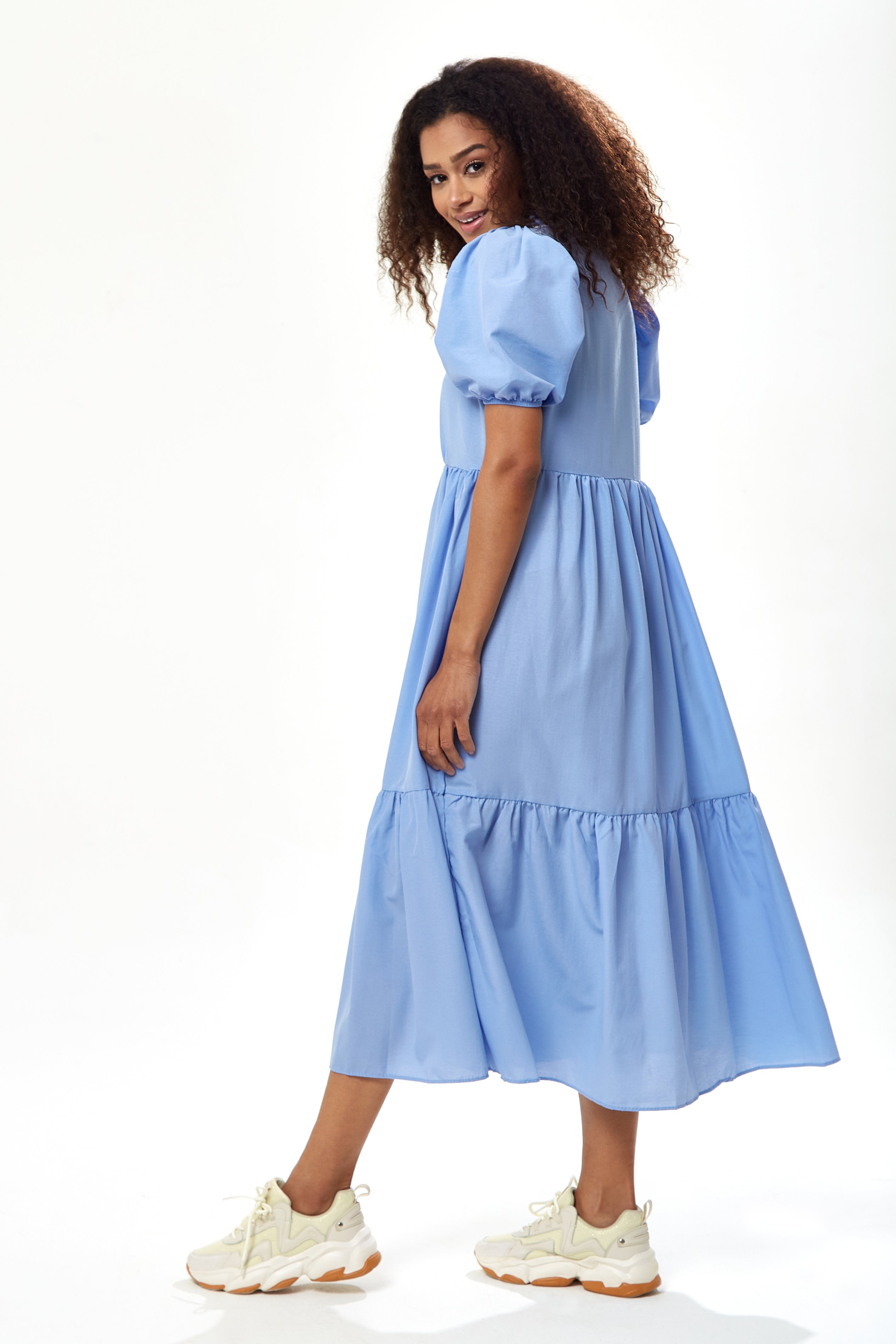 Women’s Midi Dress with Short Sleeves in Blue - Divine Grace by Liquorish