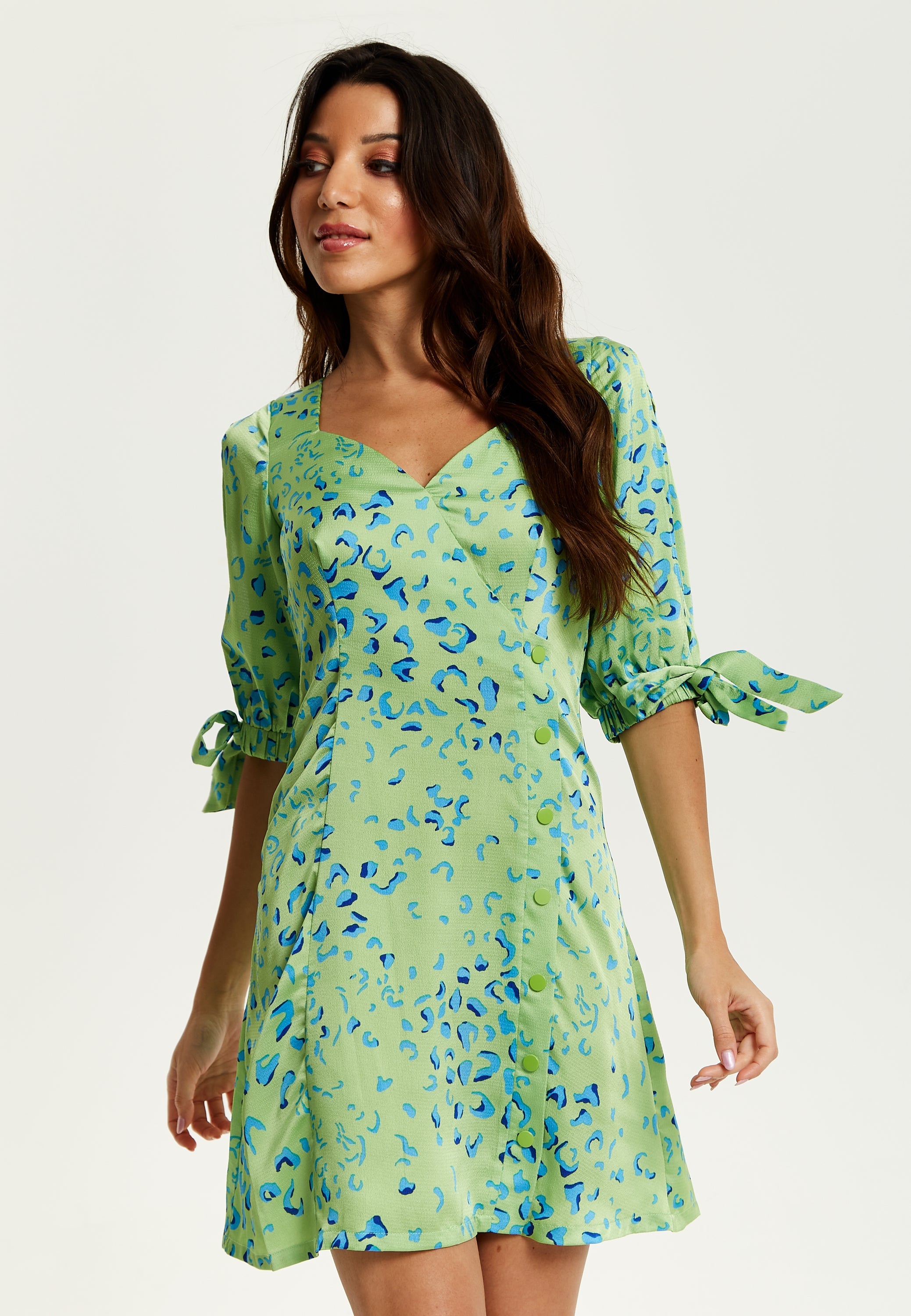 Women's Mini Dress in Mint with Tie-Up Sleeves and Back Detail - Stylish Liquorish