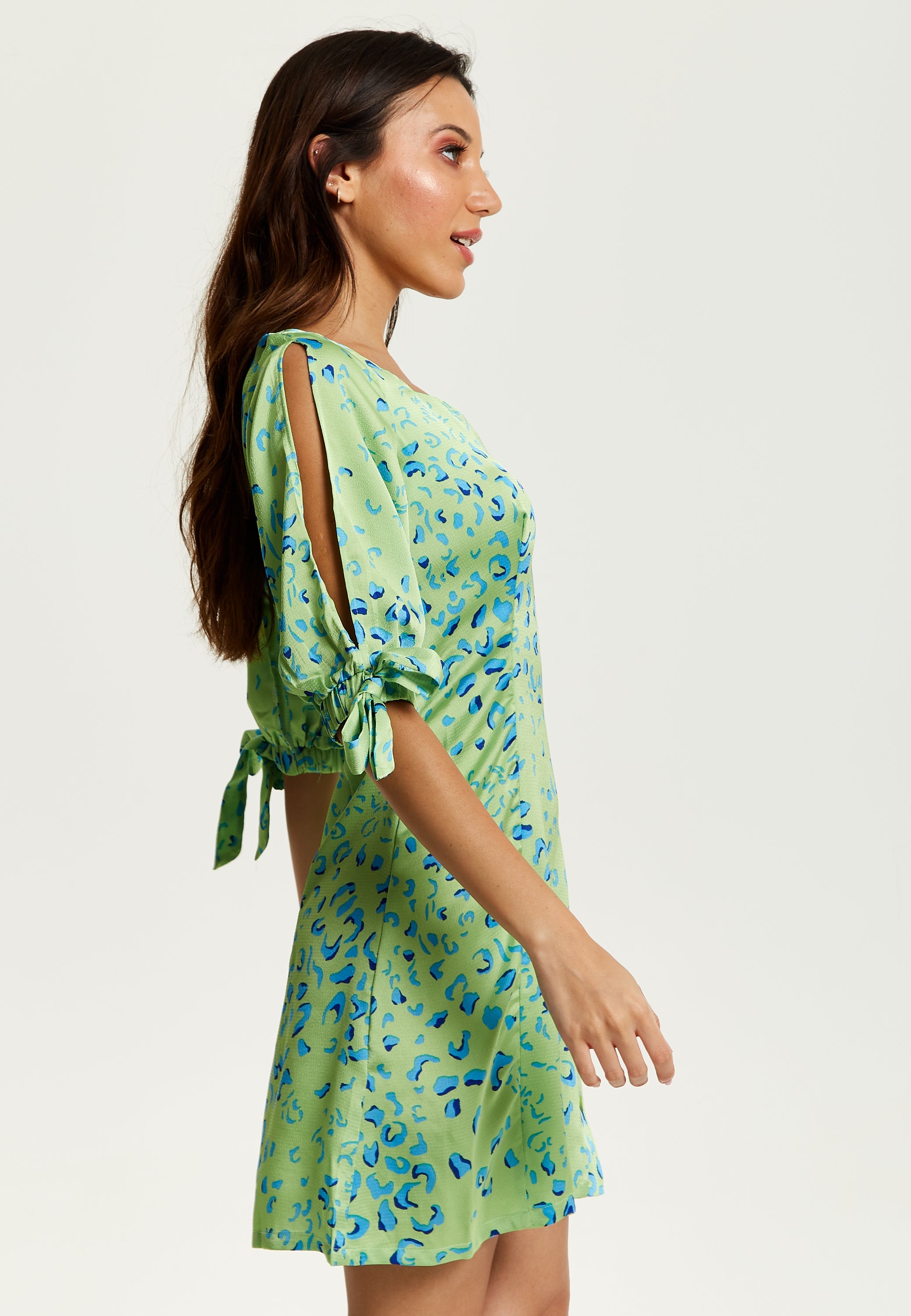 Women's Mini Dress in Mint with Tie-Up Sleeves and Back Detail - Stylish Liquorish