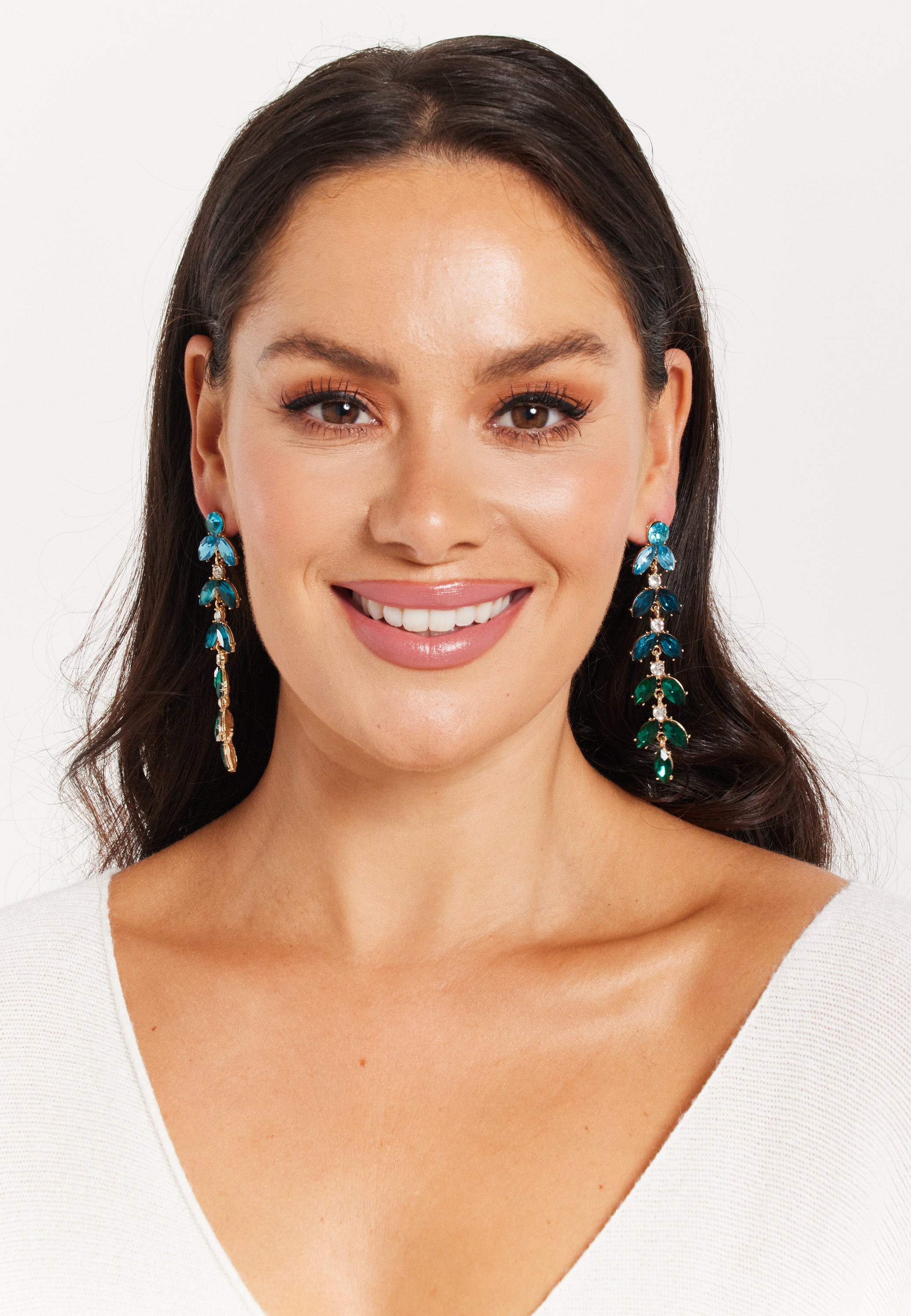 Dark Green Gorgeous Rhinestone Leaf Shaped Dangle Earrings