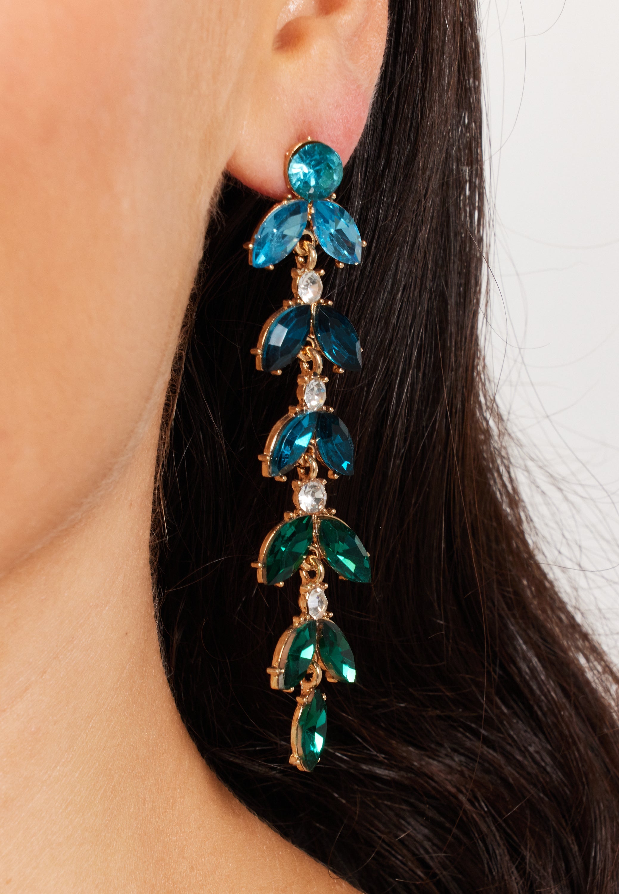 Dark Green Gorgeous Rhinestone Leaf Shaped Dangle Earrings