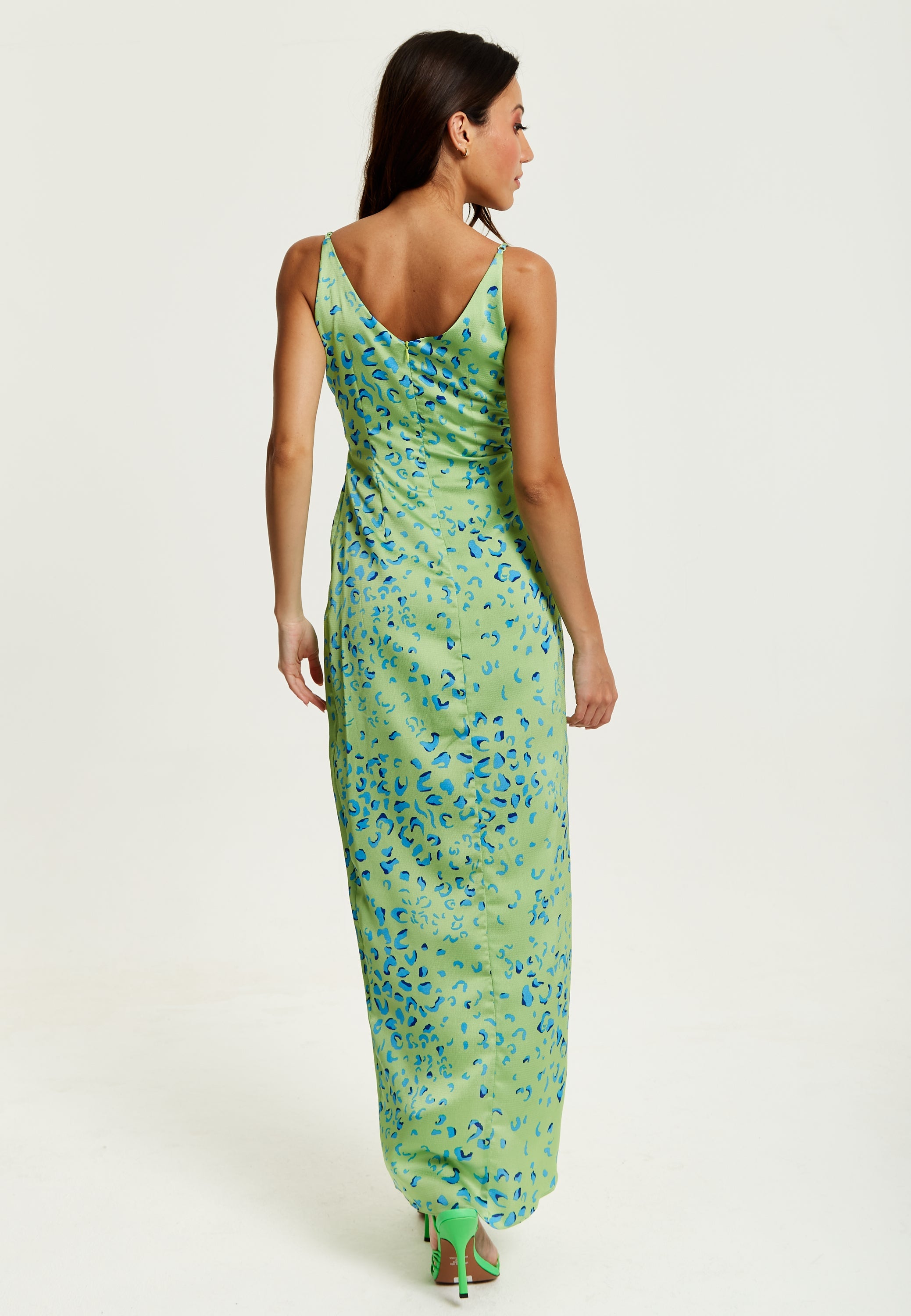 Women's Maxi Dress with Sleeveless Design in Mint and Blue Animal Print - Liquorish