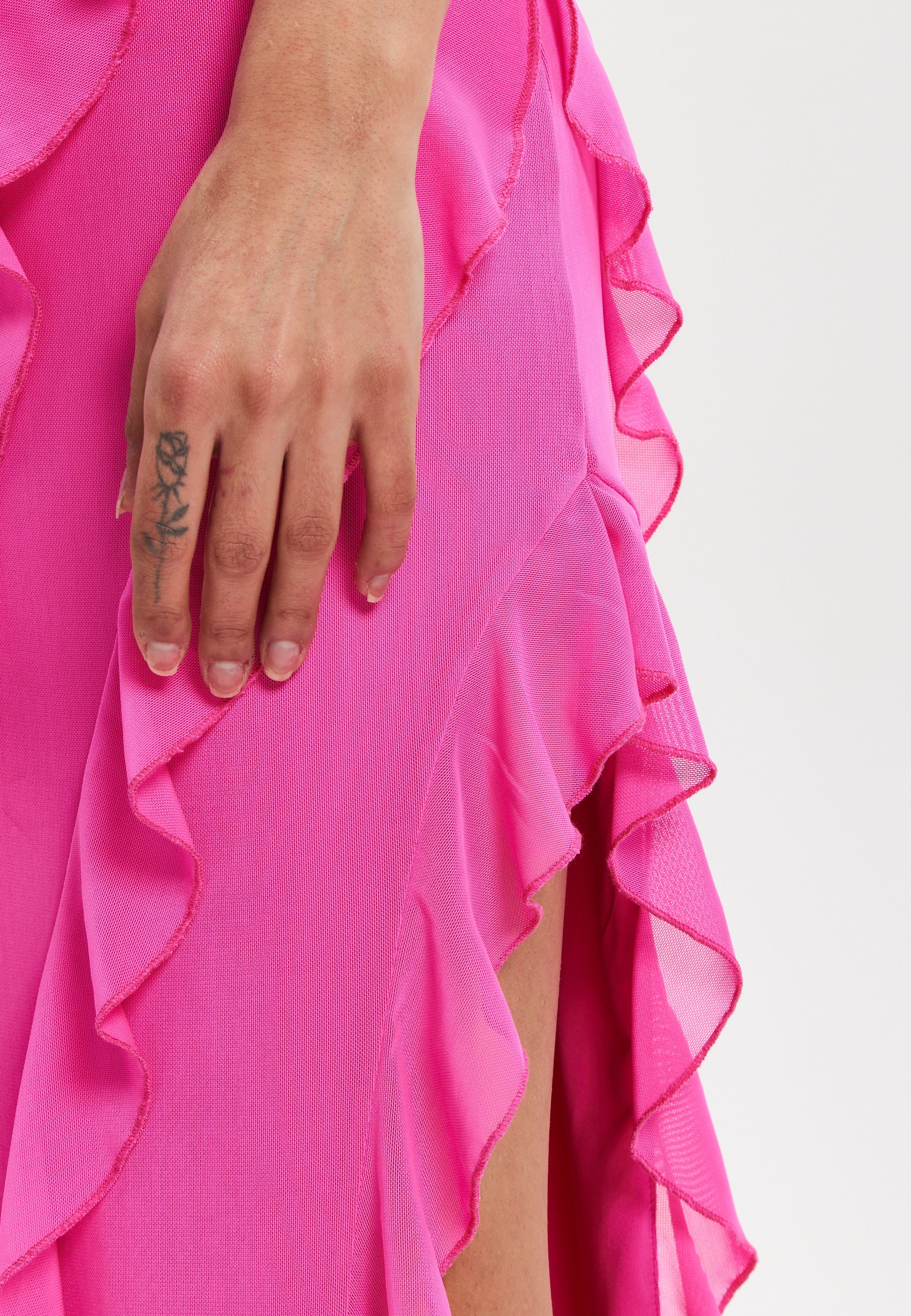 Women's Maxi Dress with One Shoulder Design and Diagonal Ruffle Detail in Pink - Liquorish