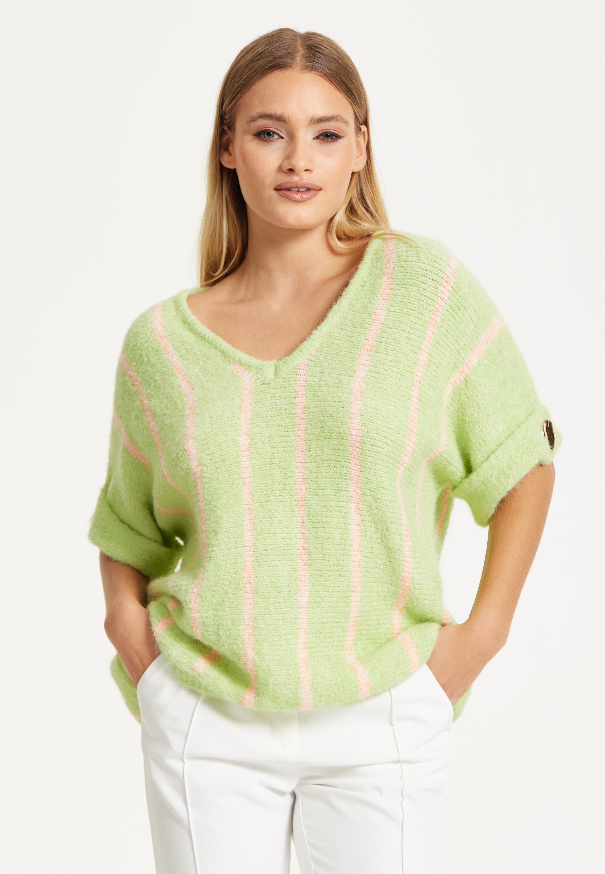 Green Striped Summer Knit Top