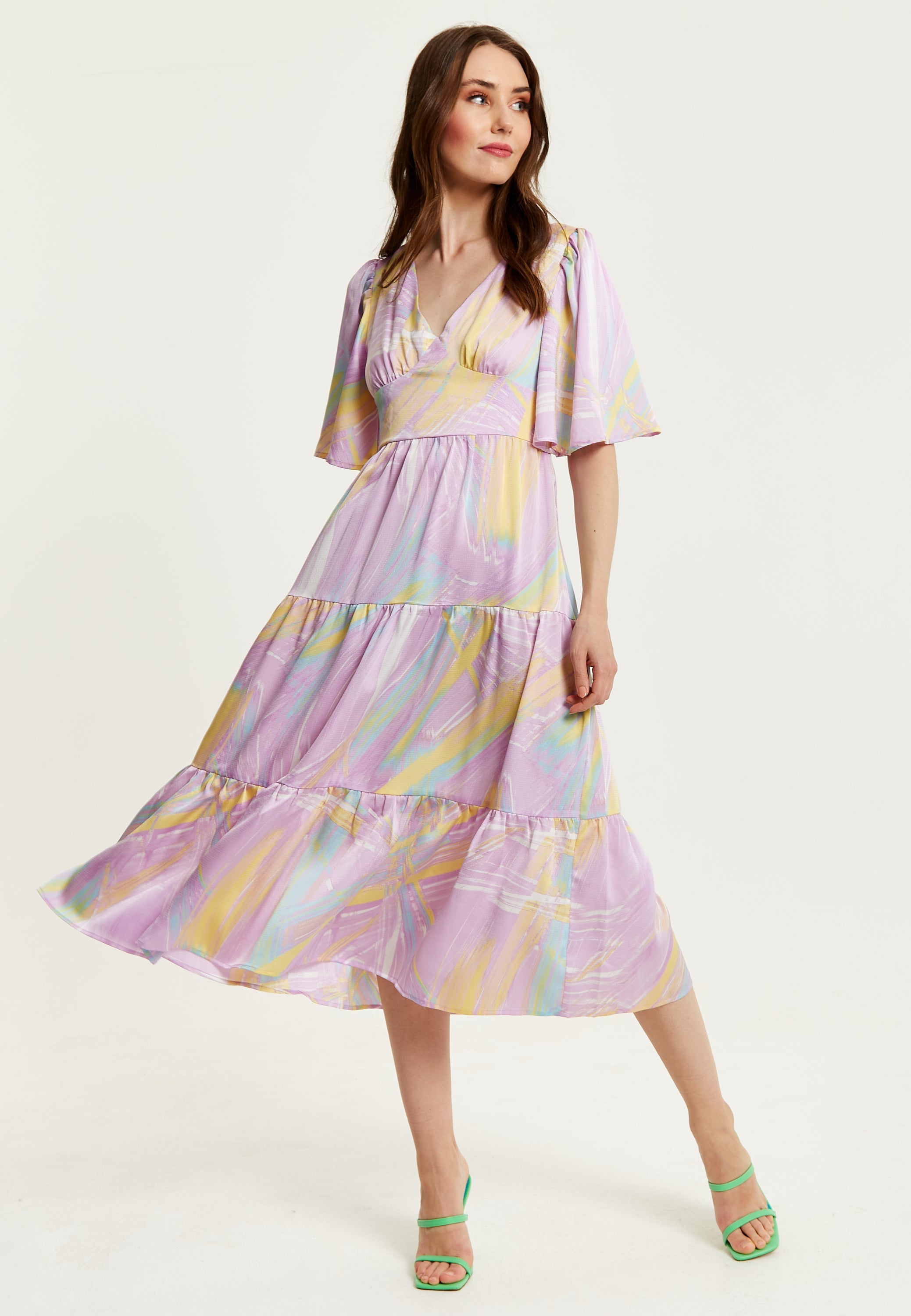 Women's Midi Dress in Lilac with Kimono Sleeves and Abstract Zebra Print, Stylish Fashion by Liquorish