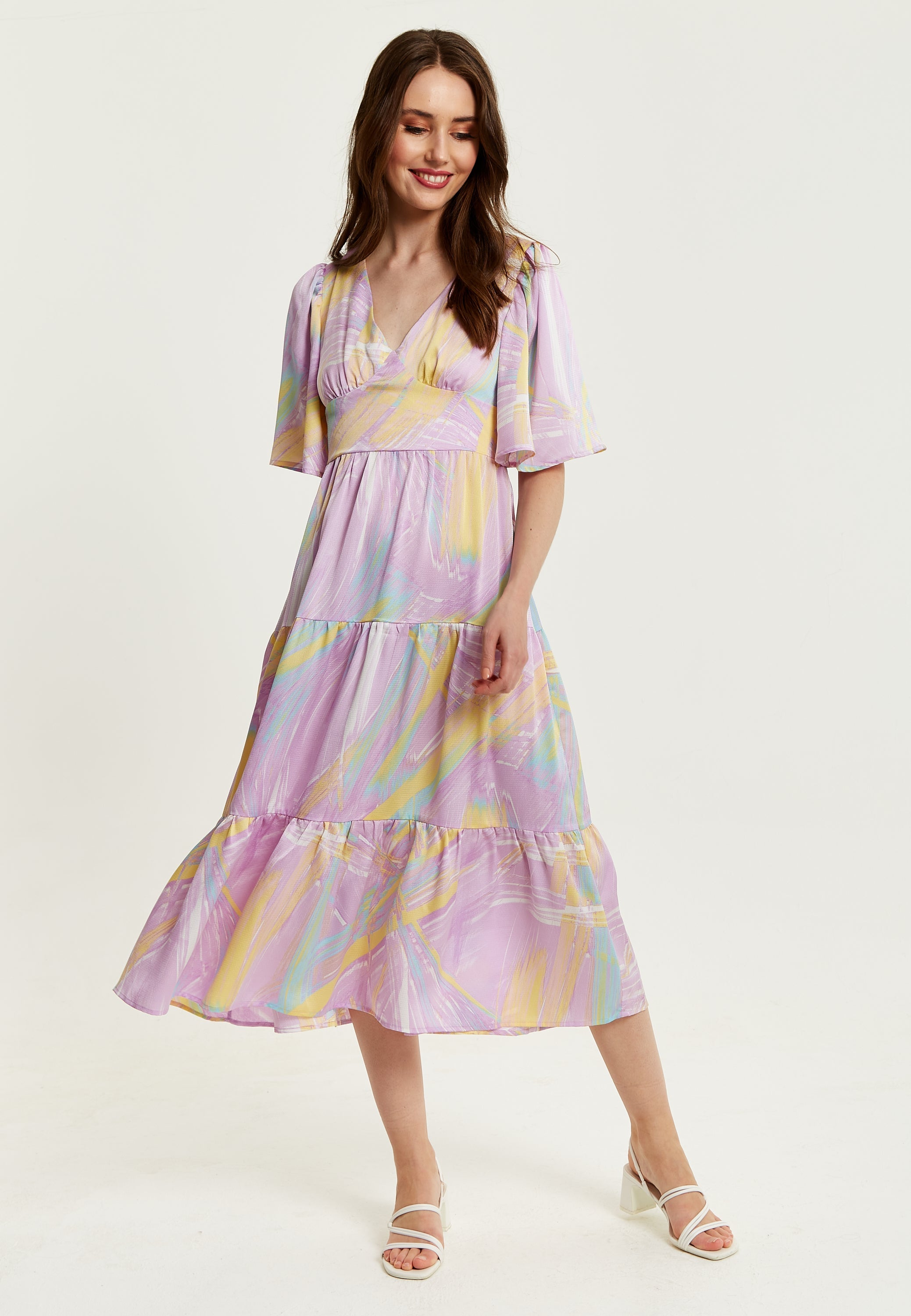 Women's Midi Dress in Lilac with Kimono Sleeves and Abstract Zebra Print, Stylish Fashion by Liquorish