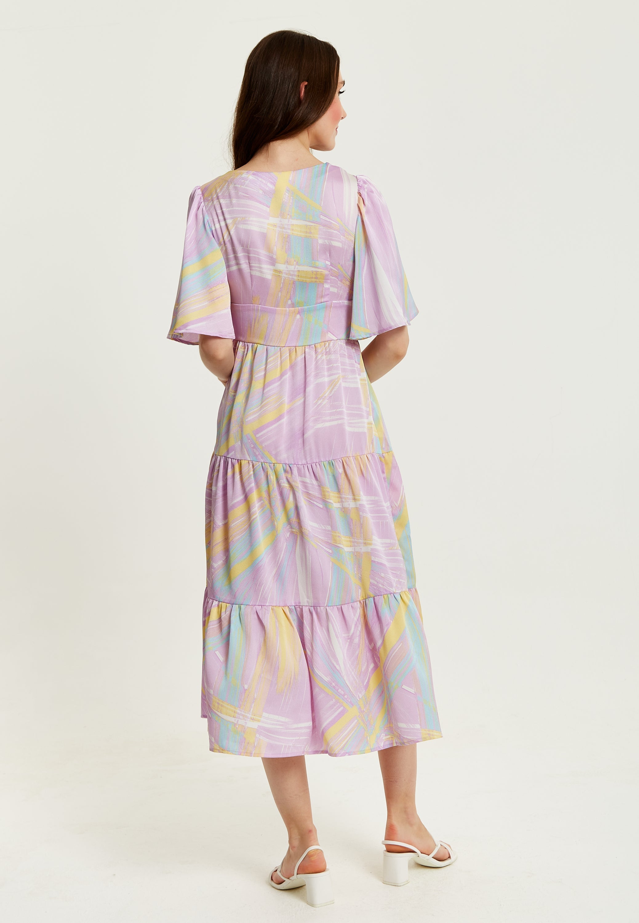 Women's Midi Dress in Lilac with Kimono Sleeves and Abstract Zebra Print, Stylish Fashion by Liquorish