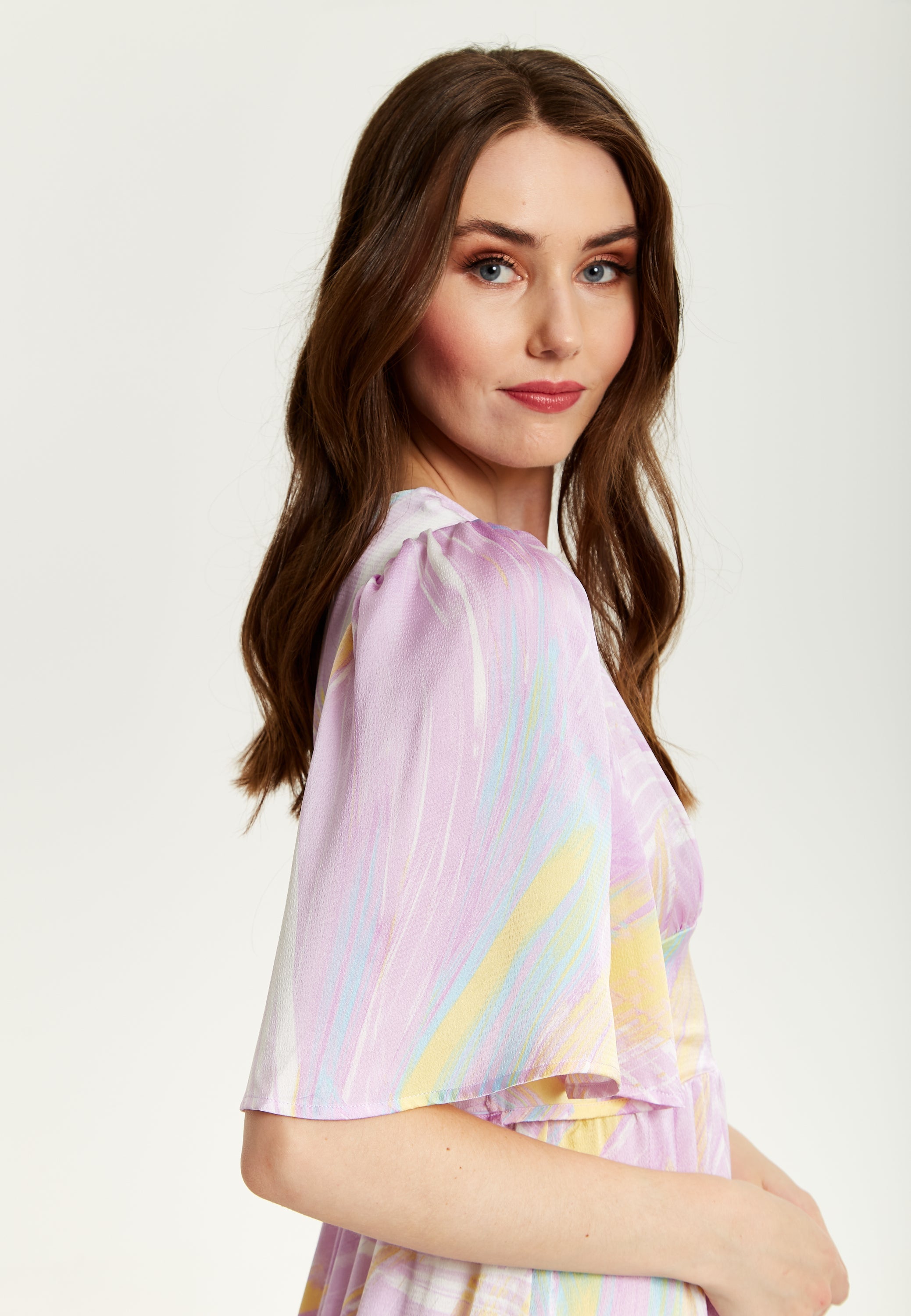Women's Midi Dress in Lilac with Kimono Sleeves and Abstract Zebra Print, Stylish Fashion by Liquorish