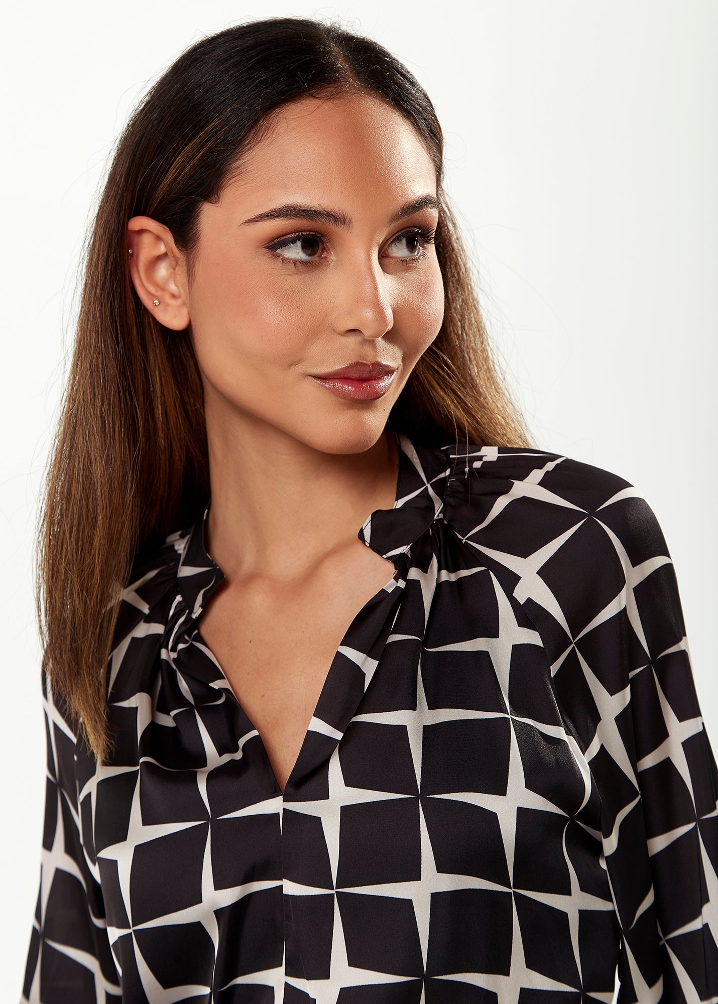 Women’s Midi Wrap Dress in Black & White with Full Length Balloon Sleeves - Liquorish