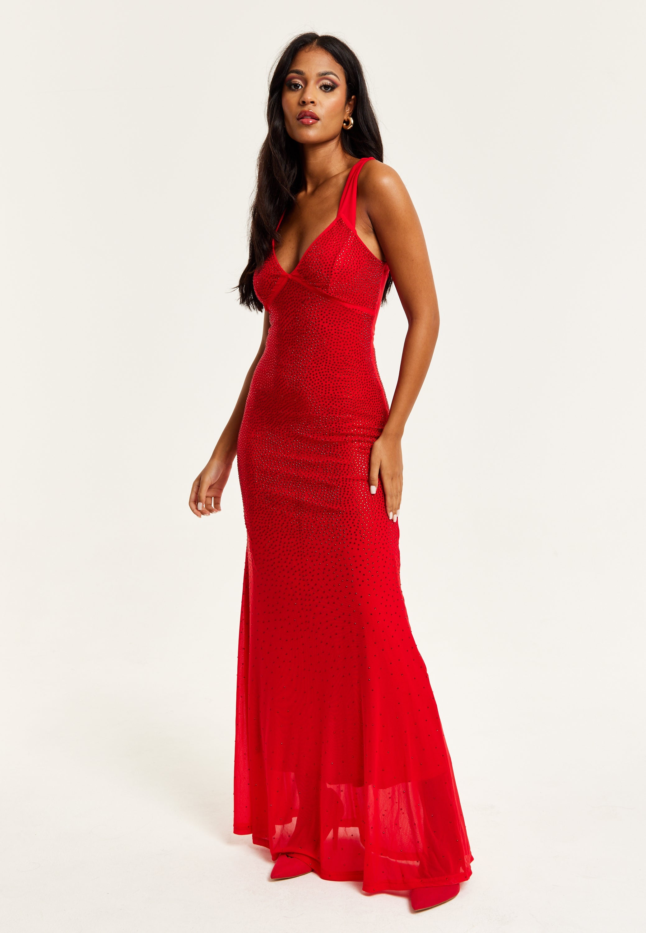 Women’s Maxi Dress in Red with Sleeveless Design and Open Back Detail, Perfectly Dazzling - Liquorish