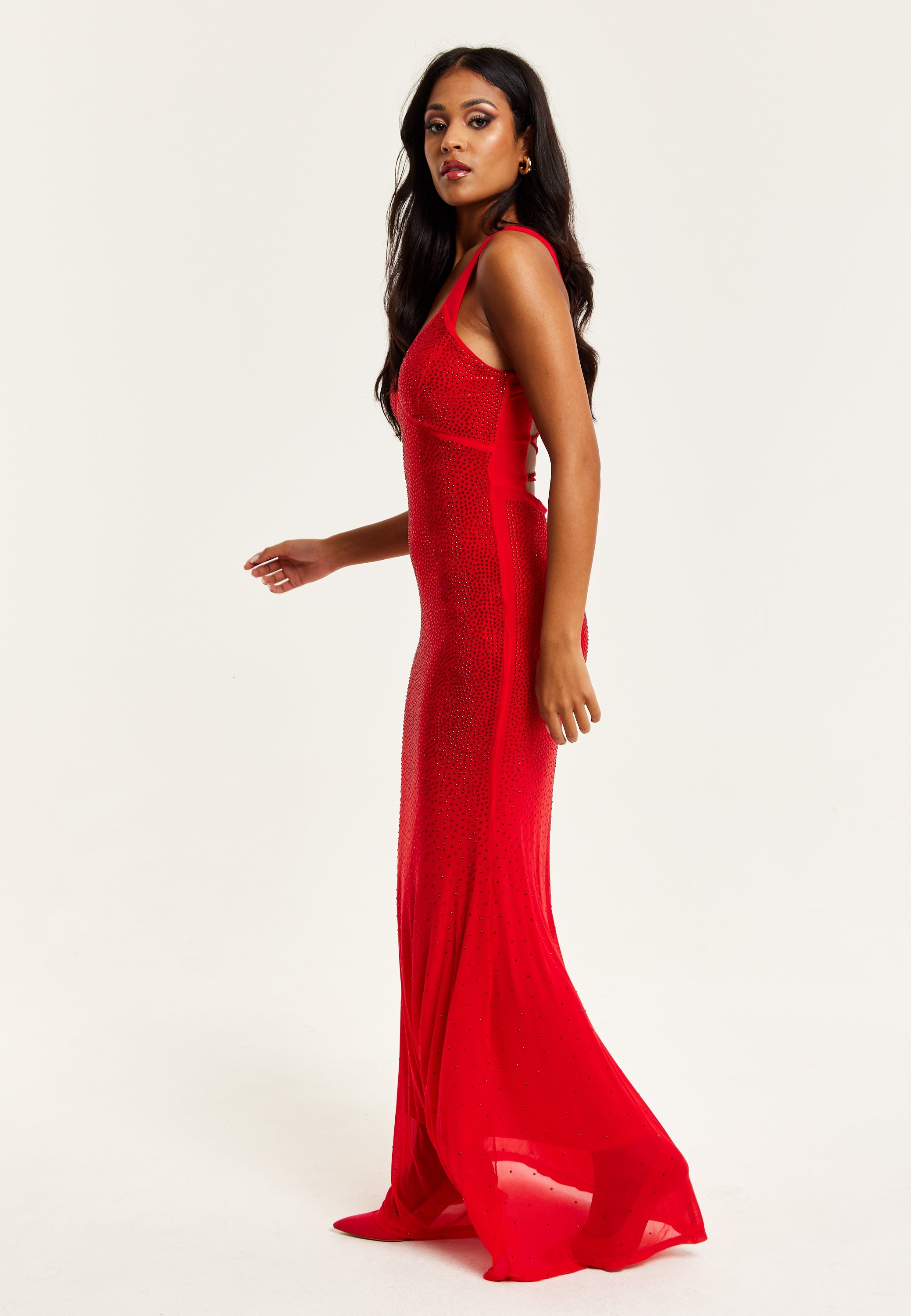 Women’s Maxi Dress in Red with Sleeveless Design and Open Back Detail, Perfectly Dazzling - Liquorish