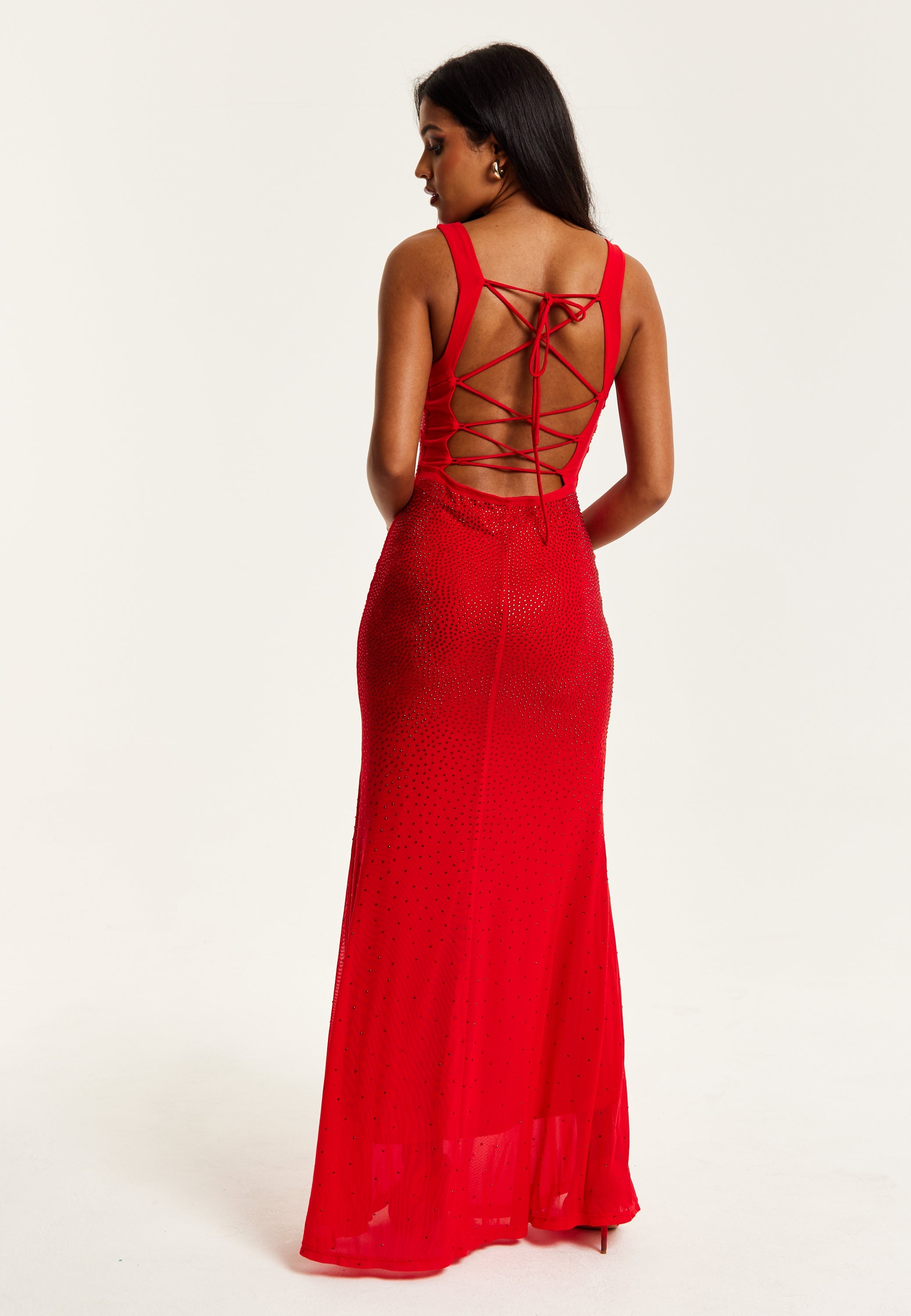 Women’s Maxi Dress in Red with Sleeveless Design and Open Back Detail, Perfectly Dazzling - Liquorish