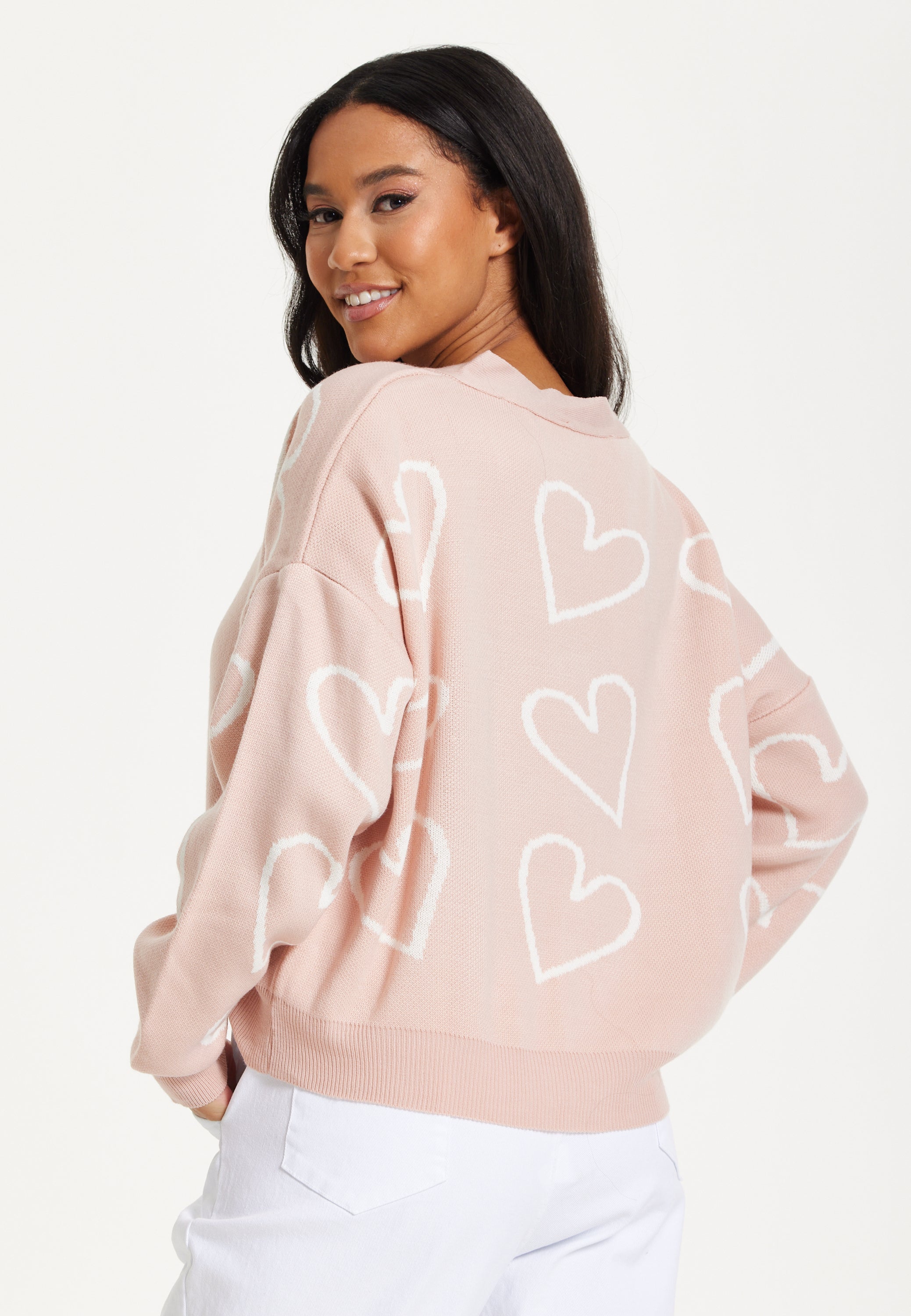 Blush Pink Heart Print Cardigan