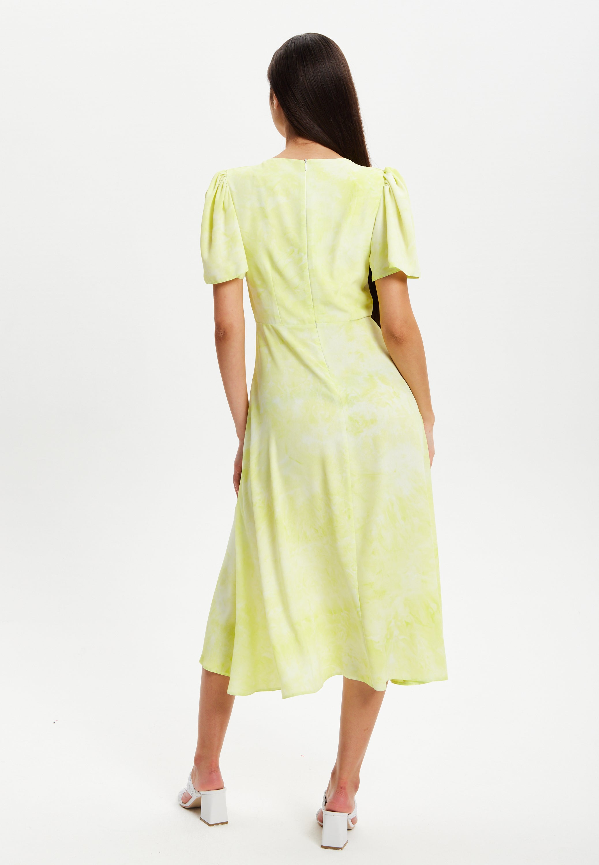 Women’s Midi Dress in Pistachio with Angel Sleeves - Elegant Liquorish Design