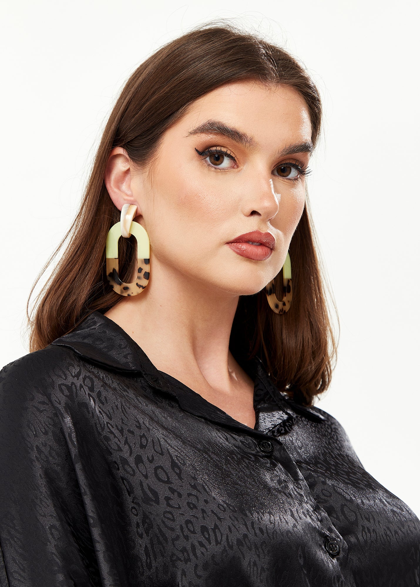 Divine Grace Rectangular Hoop Earrings in Cream, Tan & Brown