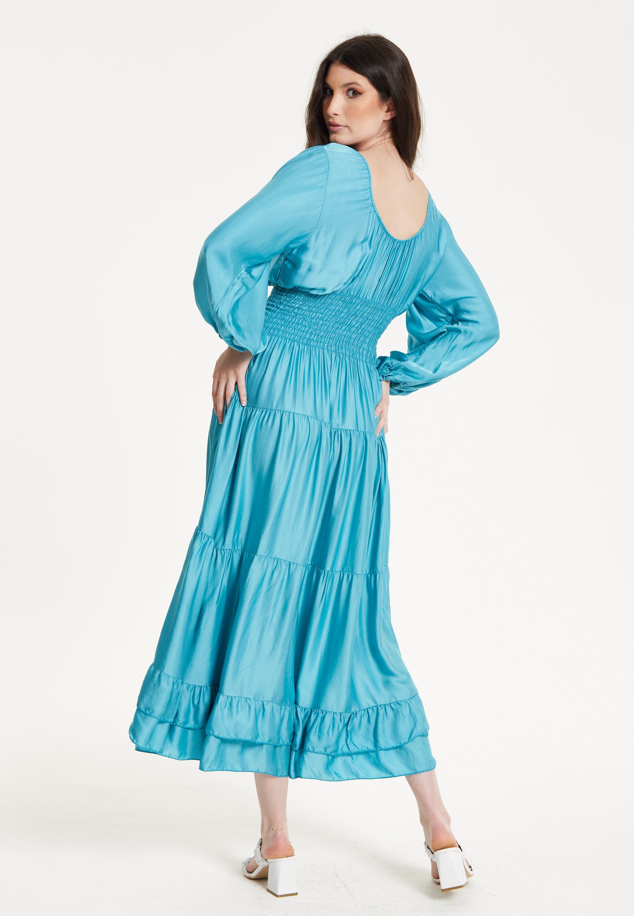 Bright Blue Tiered Midi Dress