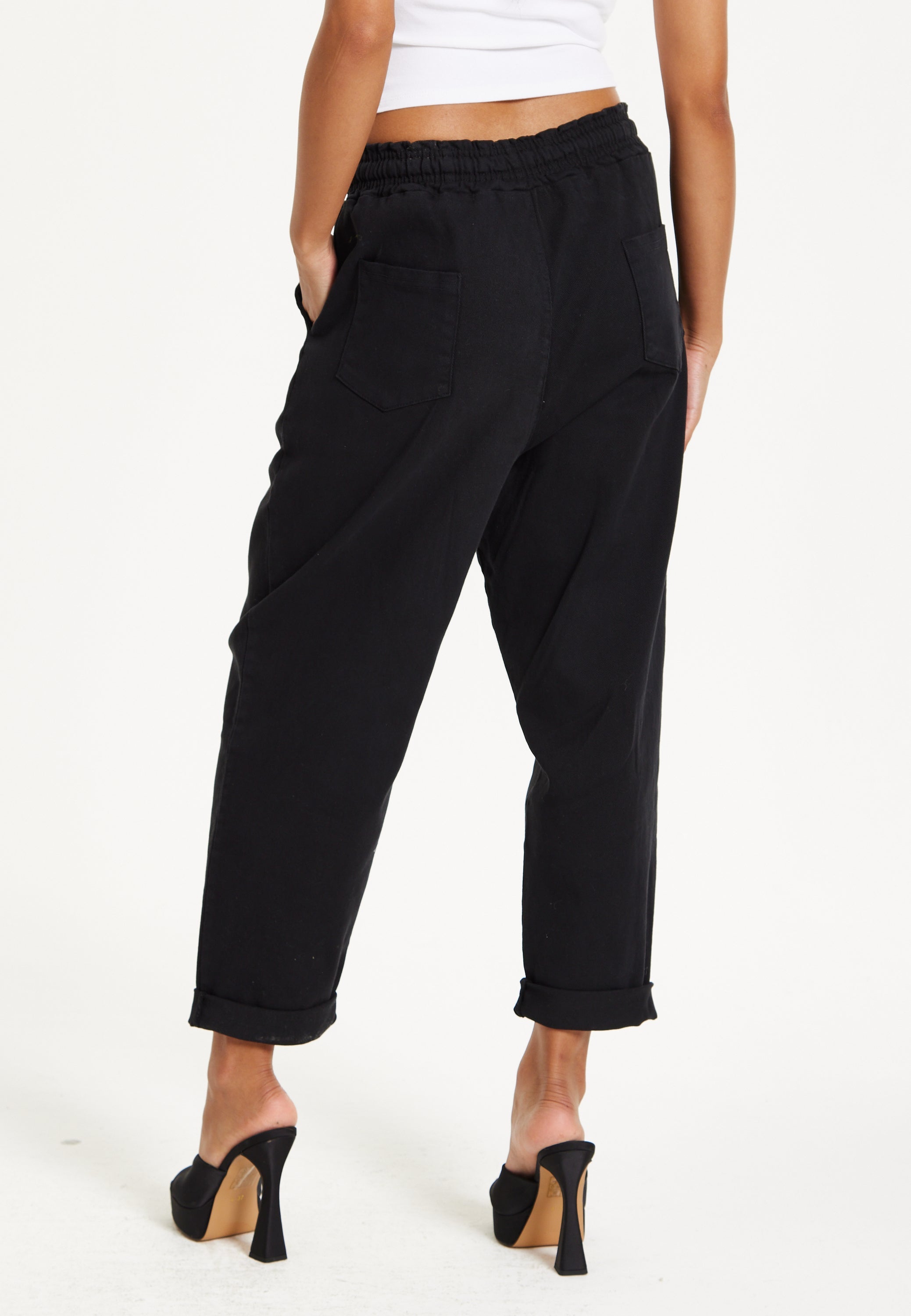 Black Relaxed Fit Tapered Trousers