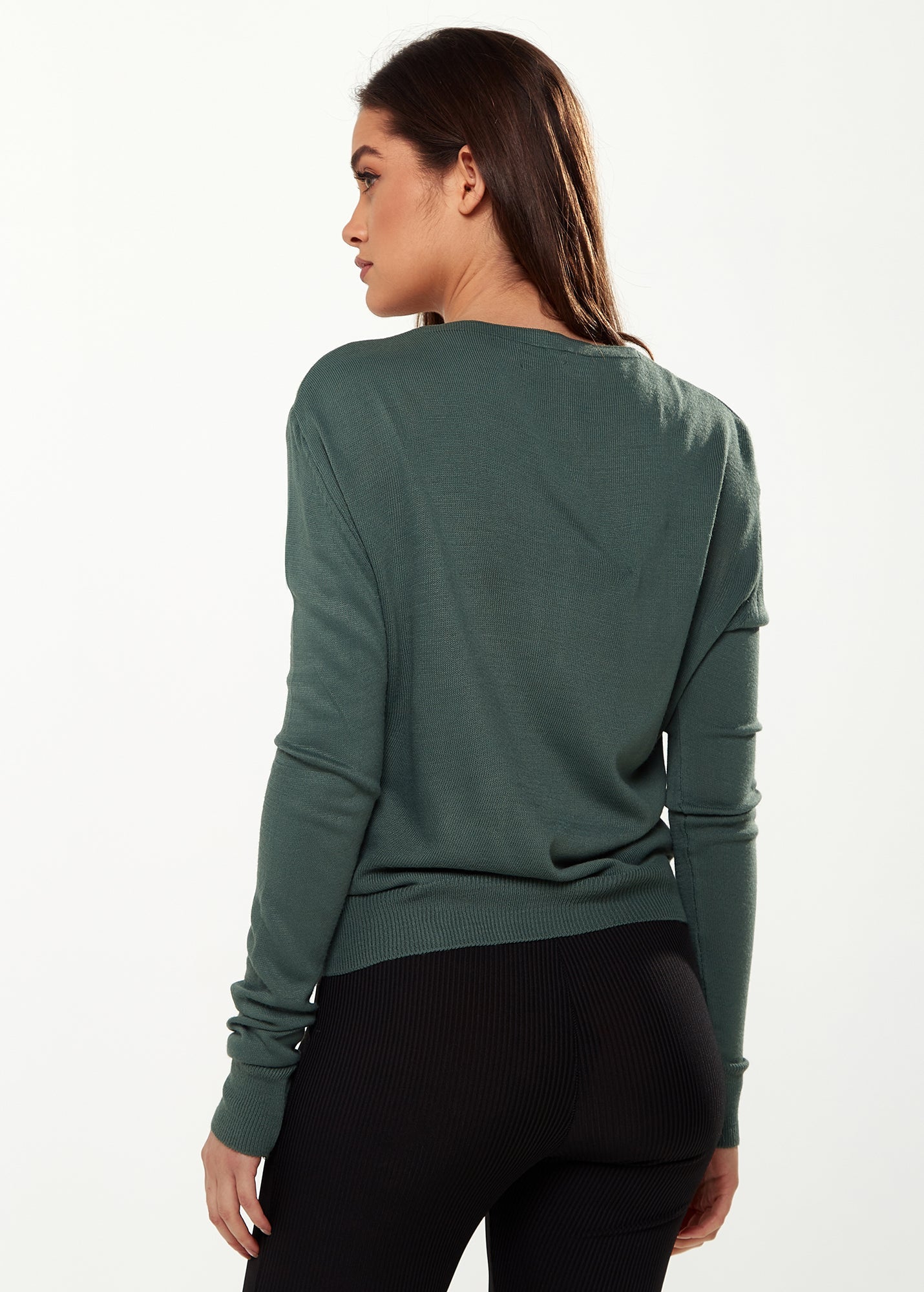 Women’s V-Neck Top with Ruching Detail in Green - Long Sleeves, Chic Design, Adjustable Fit, Versatile Style